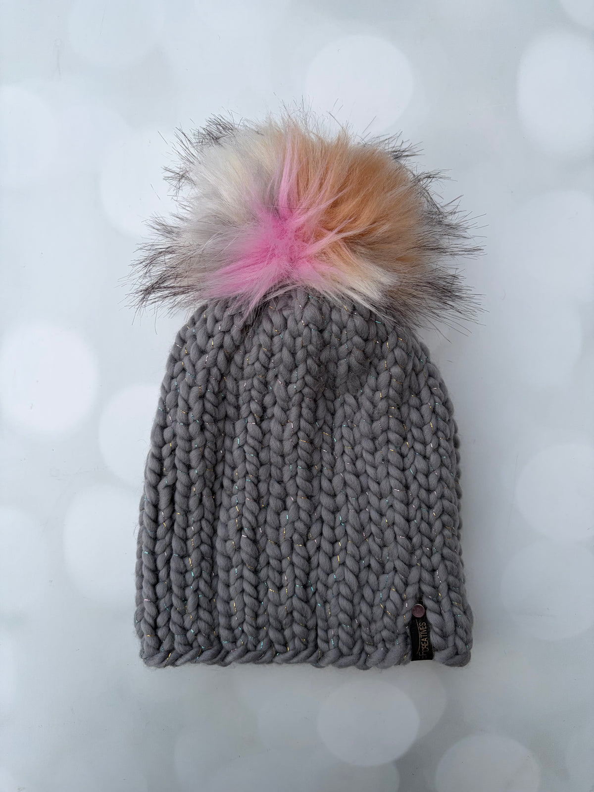 Grey Knit Hat - Grey and Metallics Beanie Hand Knit Hat with Hand Painted Yarn