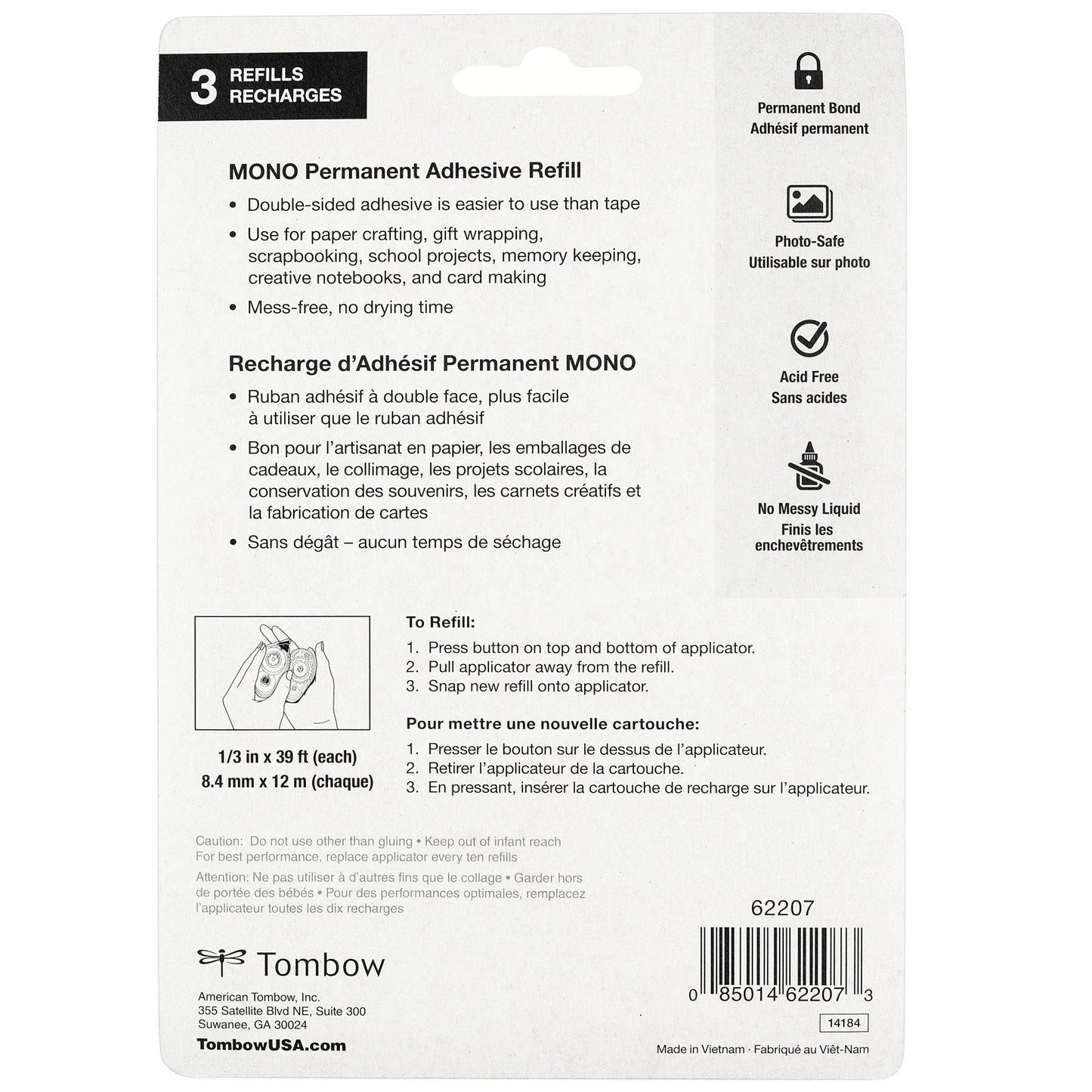 Tombow - MONO Permanent Adhesive Refill - 3-Pack