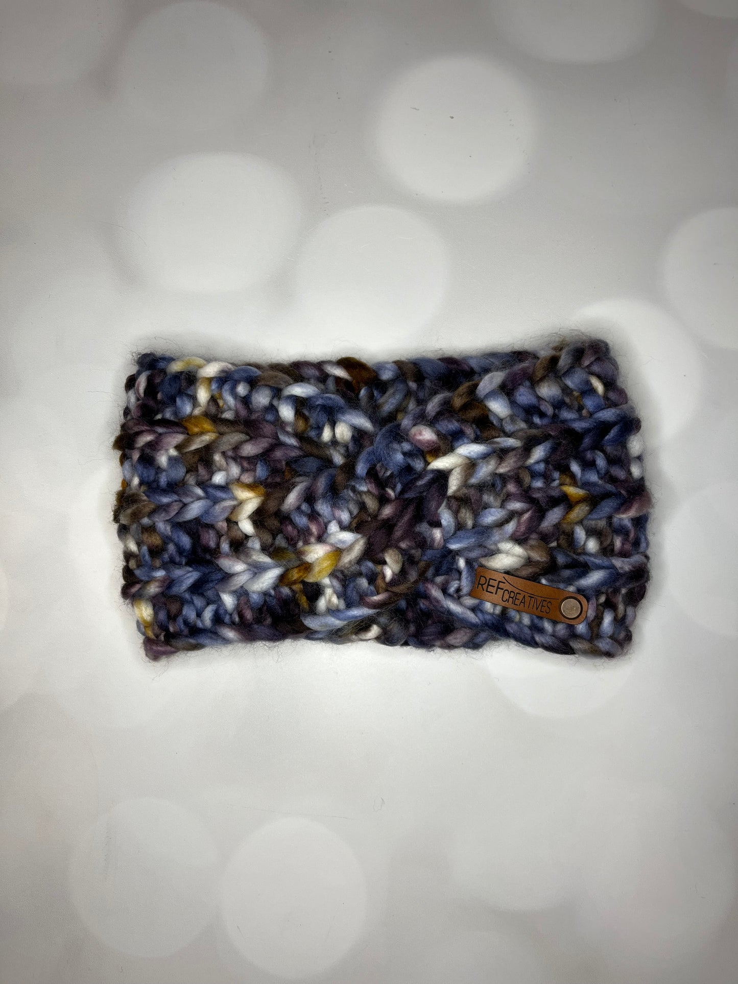Luxury Blue Brown Hand Knit Ear Warmer with Hand Dyed Yarn