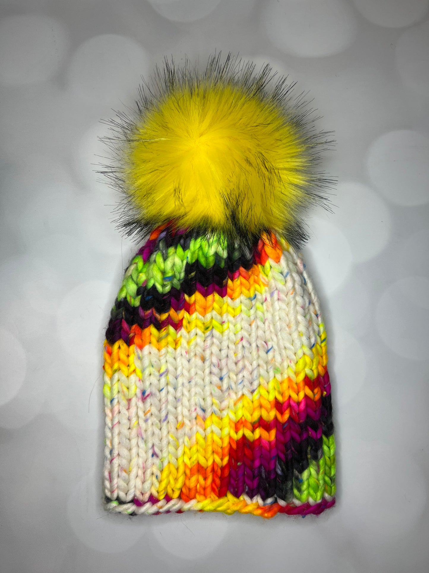 Luxury Rainbow Tweed Merino Wool Ribbed Knit Hat - Bright Colors Classic Beanie Hand Knit Hat with Hand Dyed Yarn
