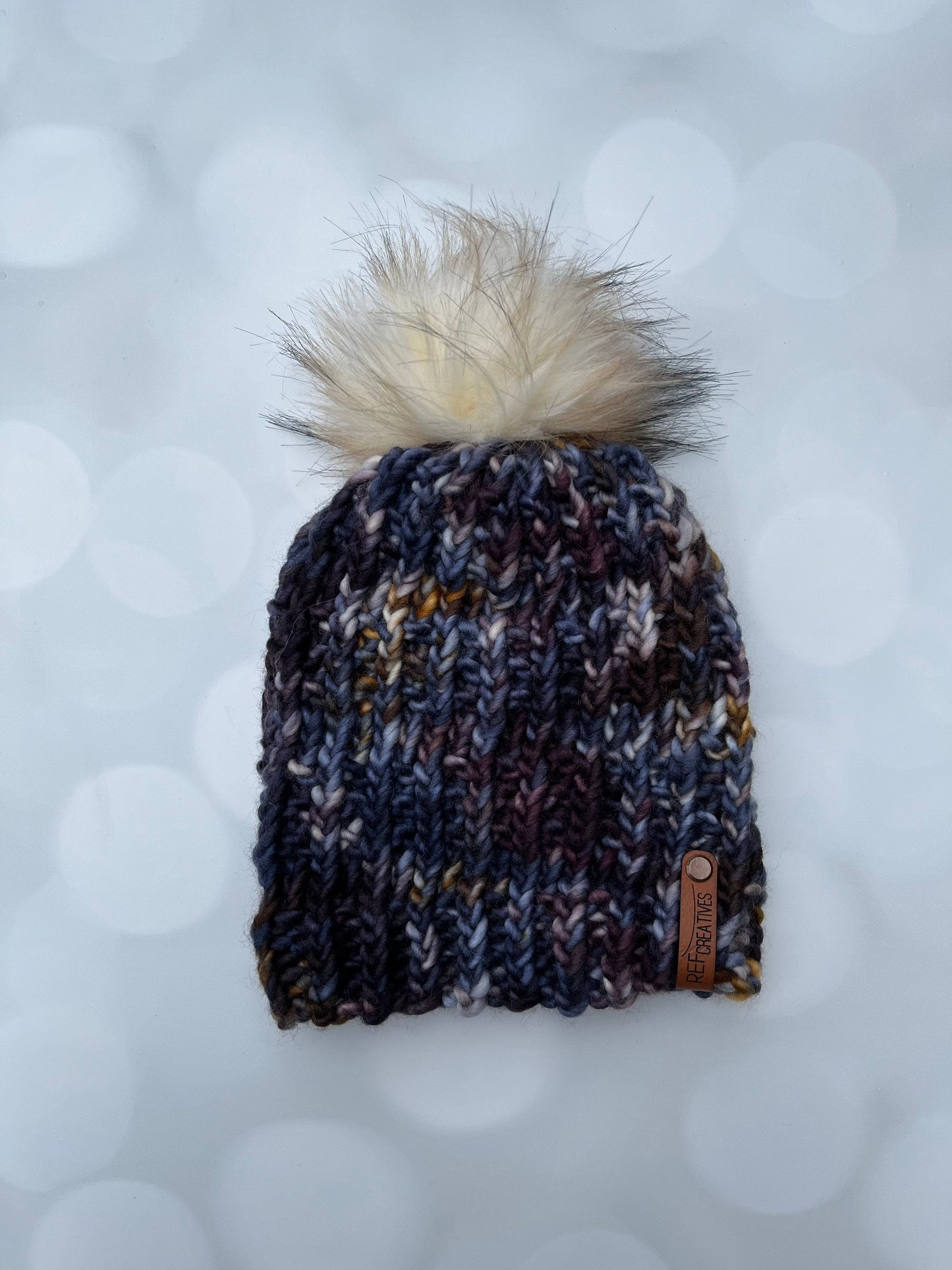 Luxury Blue Merino Wool Knit Hat - Dark Fall Tones Theo Beanie Hand Knit Hat with Hand Dyed Yarn