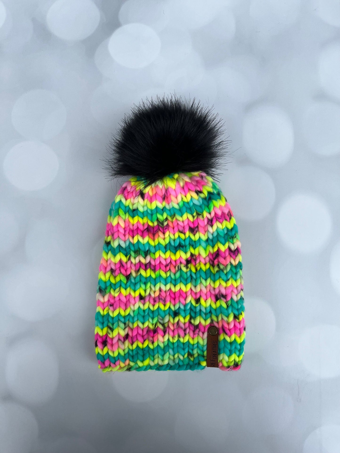 Luxury Neon Merino Wool Knit Hat - Boombox Neon Beanie Hand Knit Hat with Hand Dyed Yarn