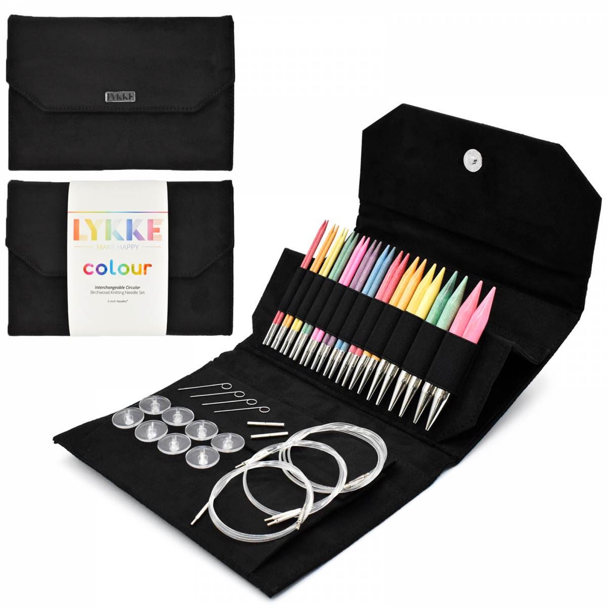 Lykke Knitting Needles - Colour 5" Interchangeable Circular Needle Set - Black Vegan Suede