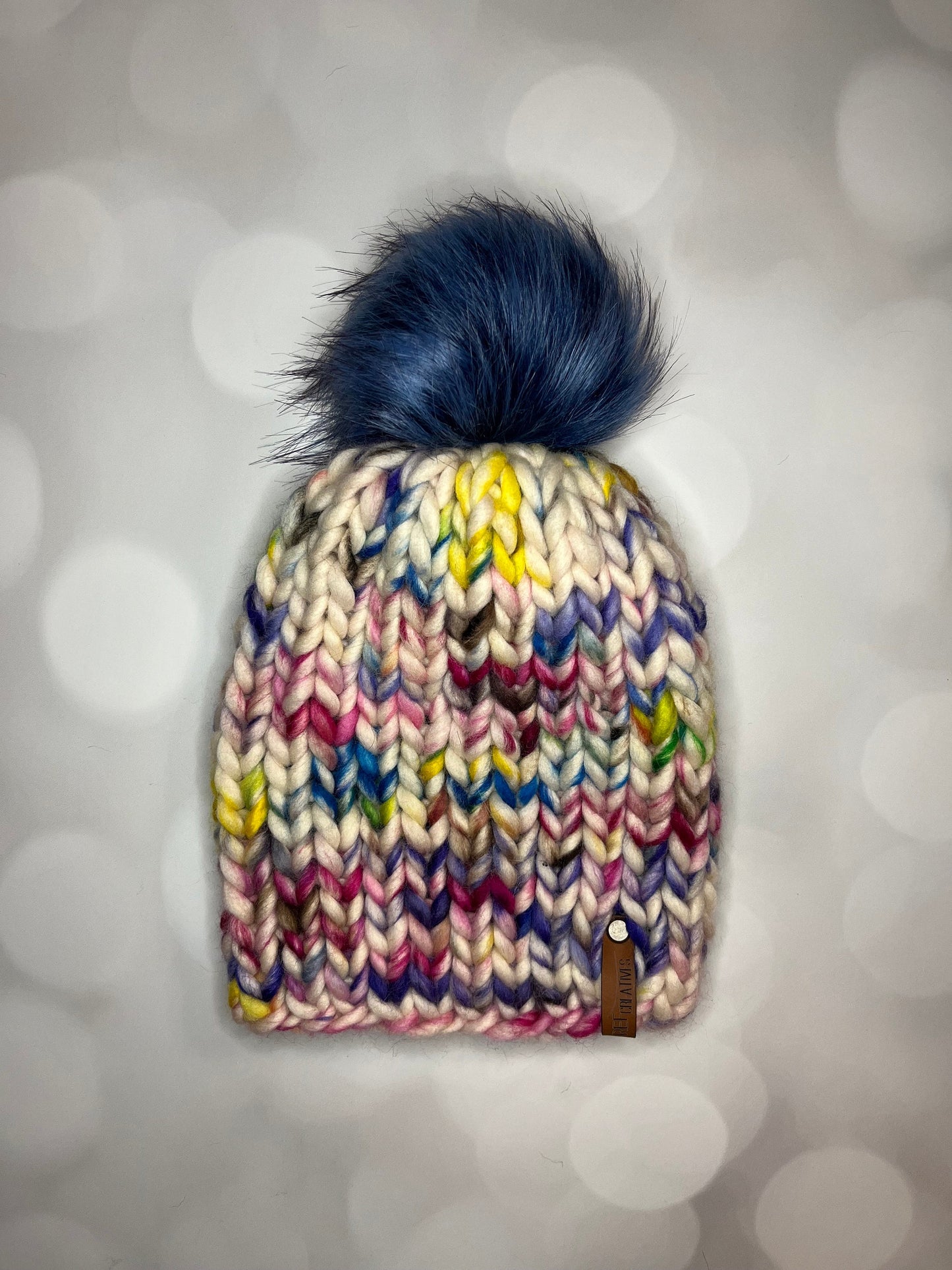 Multicolor Knit Hat - Speckled Beanie Hand Knit Hat with Hand Painted Yarn