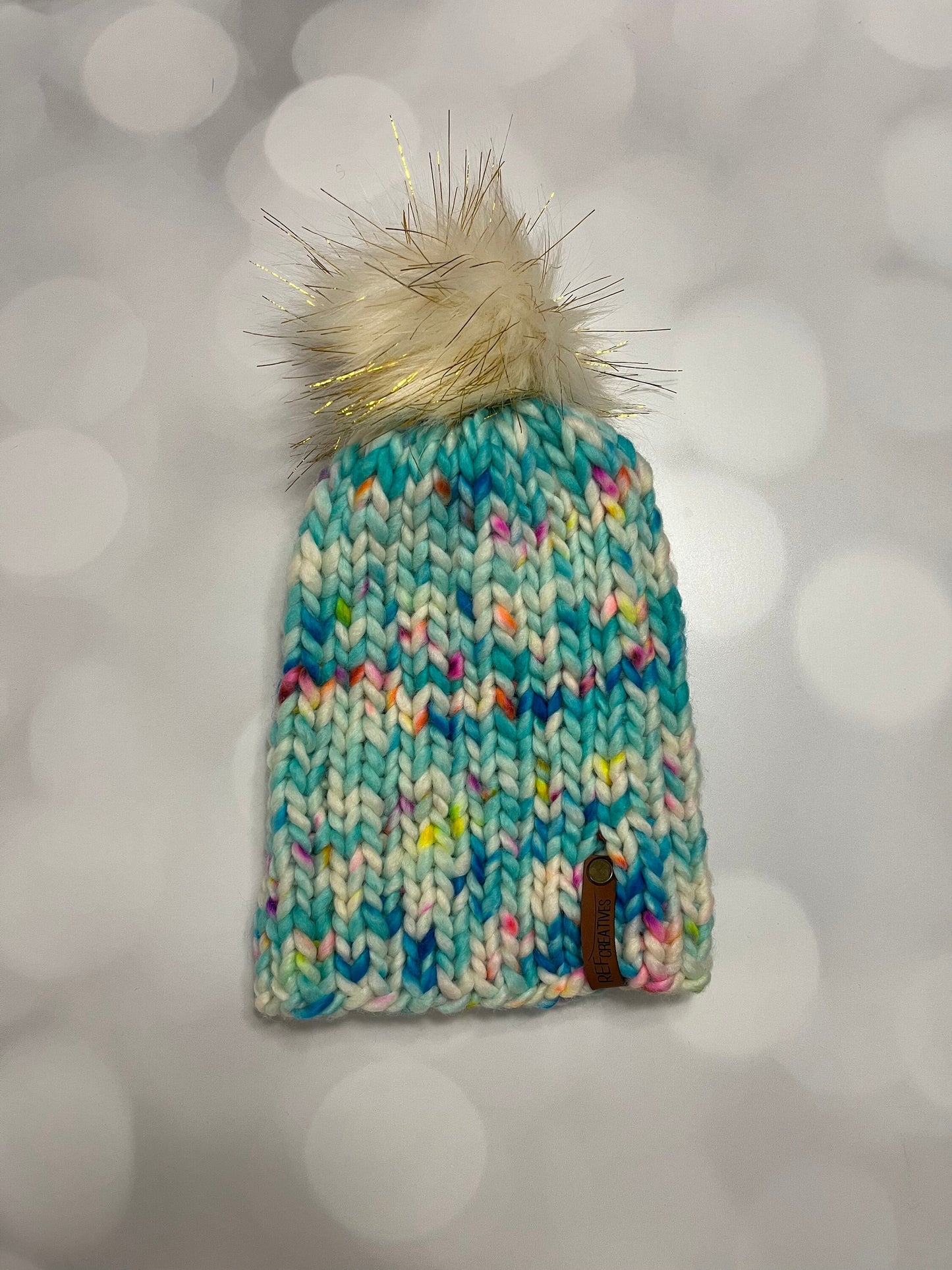 Luxury Turquoise Merino Wool Ribbed Knit Hat - Pool Party Classic Beanie Hand Knit Hat with Hand Dyed Yarn