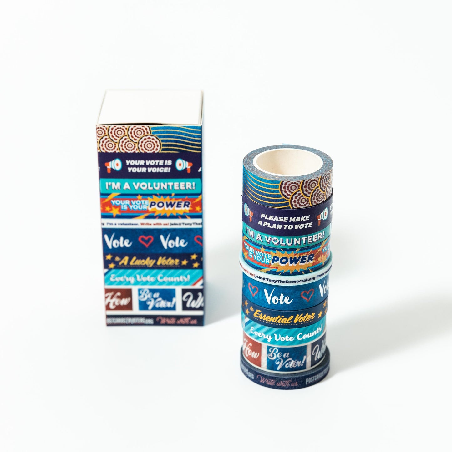 Mary Likes Postcards Bling Box Washi Tape Set, full of shiny designs that are perfect for decorating Postcards to Voters & GOTV Campaigns