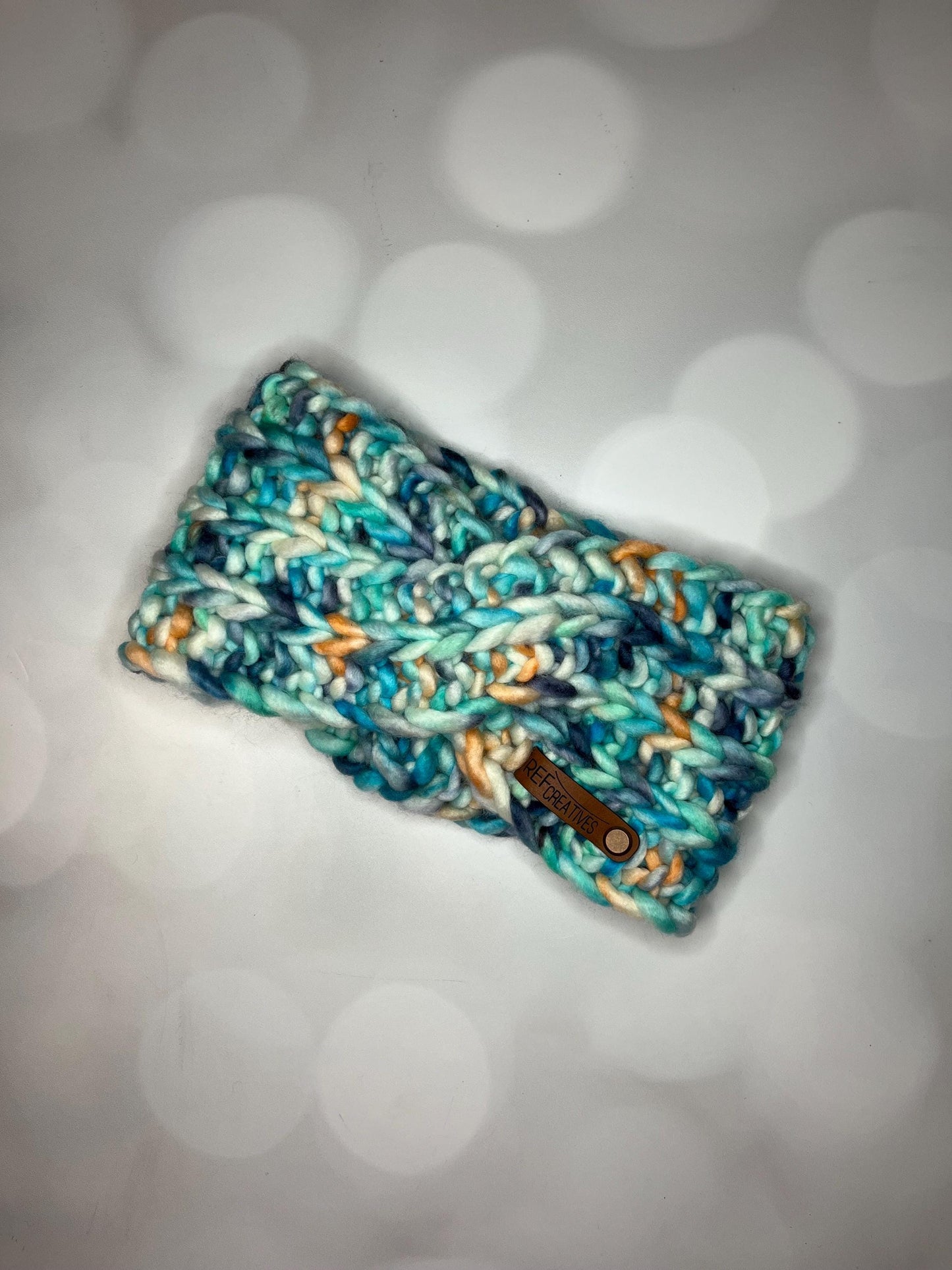 Luxury Blue Green Hand Knit Ear Warmer with Hand Dyed Yarn