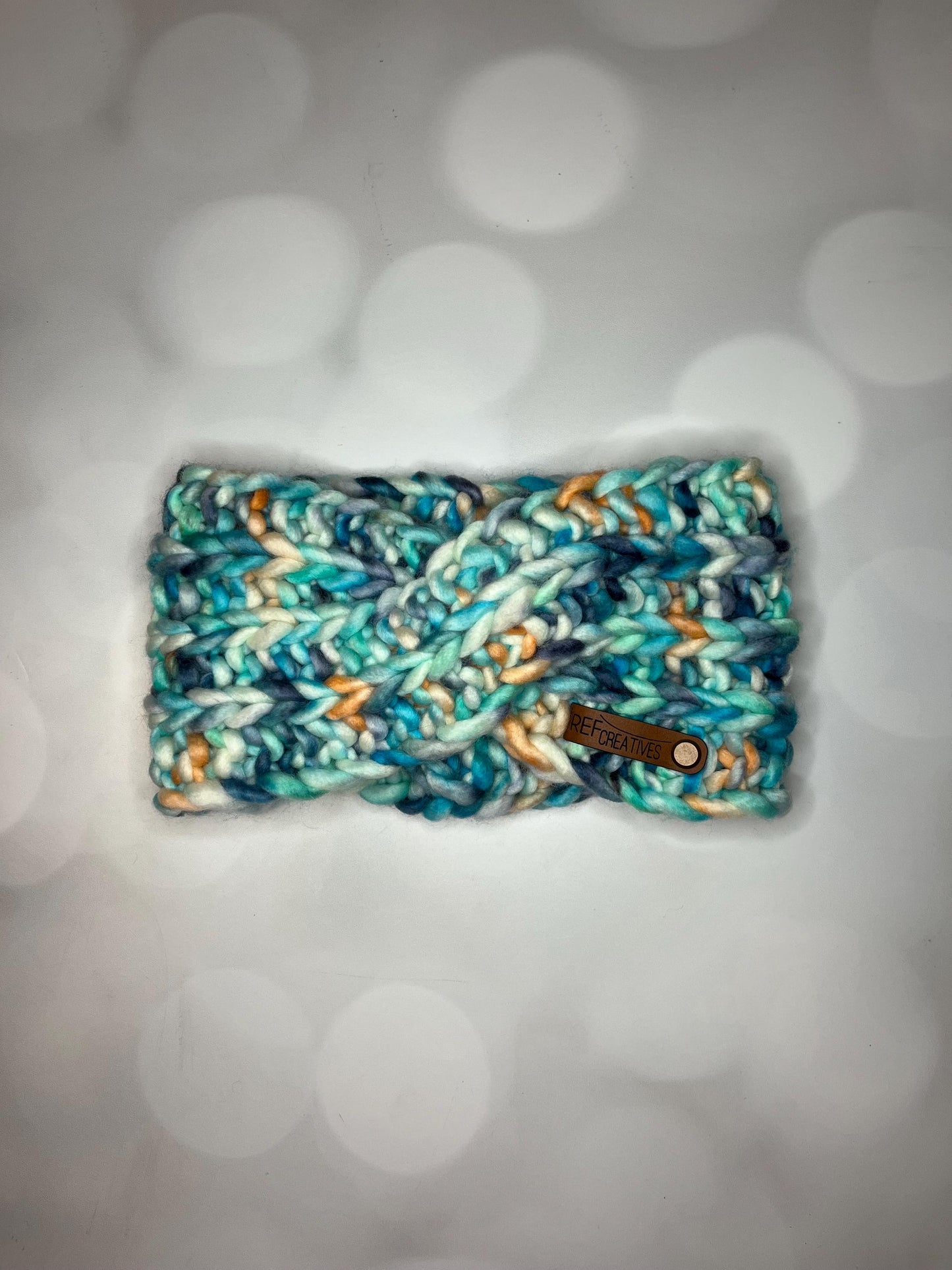 Luxury Blue Green Hand Knit Ear Warmer with Hand Dyed Yarn