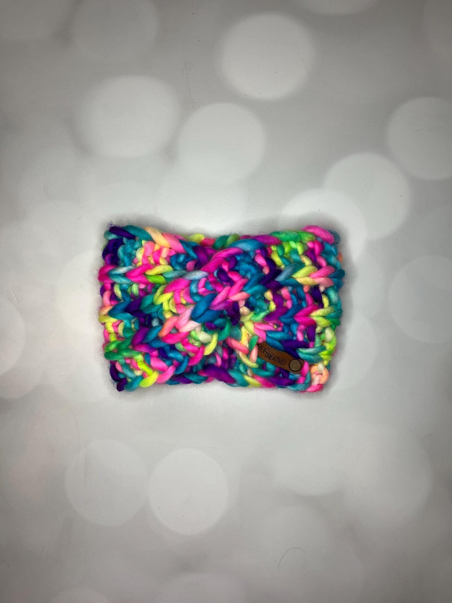 Luxury Neon Rainbow Hand Knit Ear Warmer with Hand Dyed Yarn