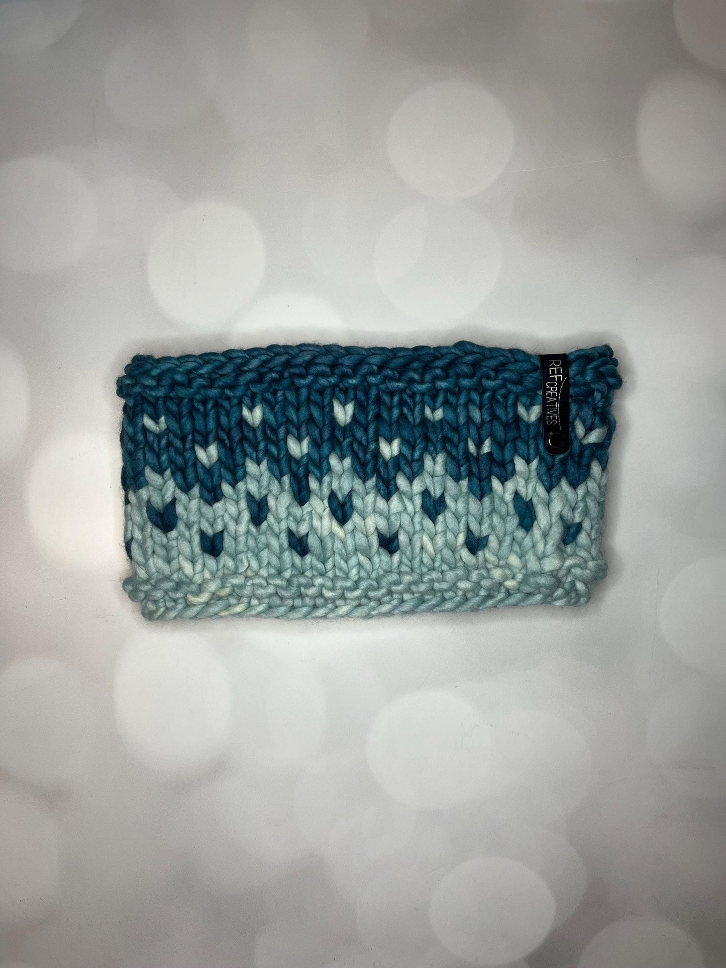 Luxury Teal and Light Blue Hand Knit Merino Wool Ear Warmer with Hand Dyed Yarn
