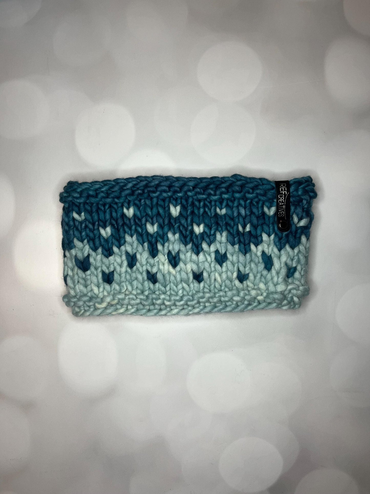 Luxury Teal and Light Blue Hand Knit Merino Wool Ear Warmer with Hand Dyed Yarn