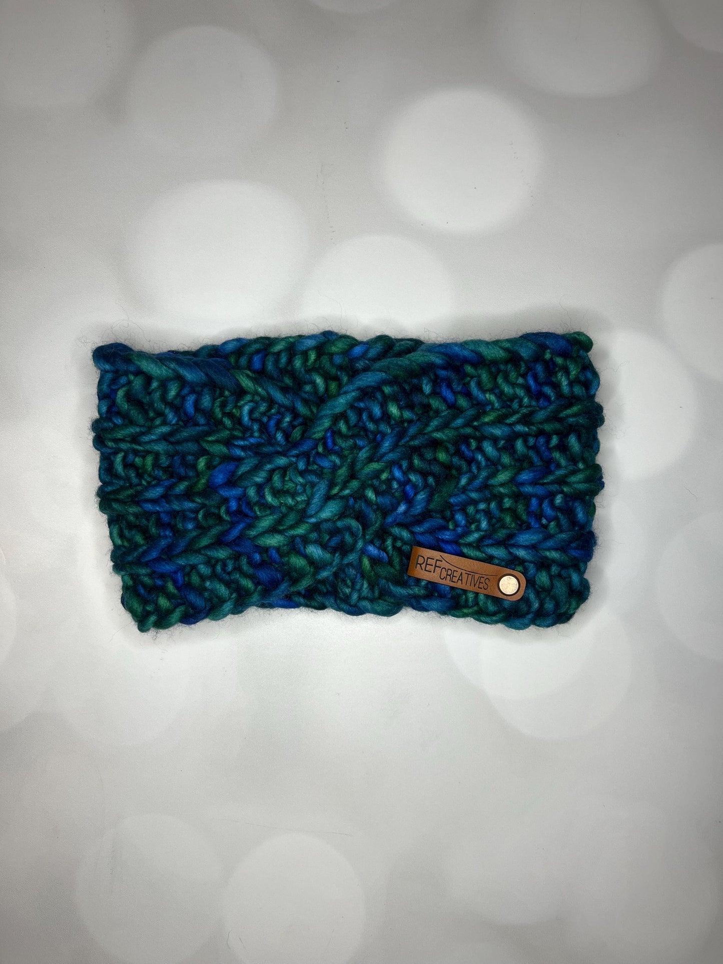 Luxury Blue and Green Hand Knit Ear Warmer with Hand Dyed Yarn