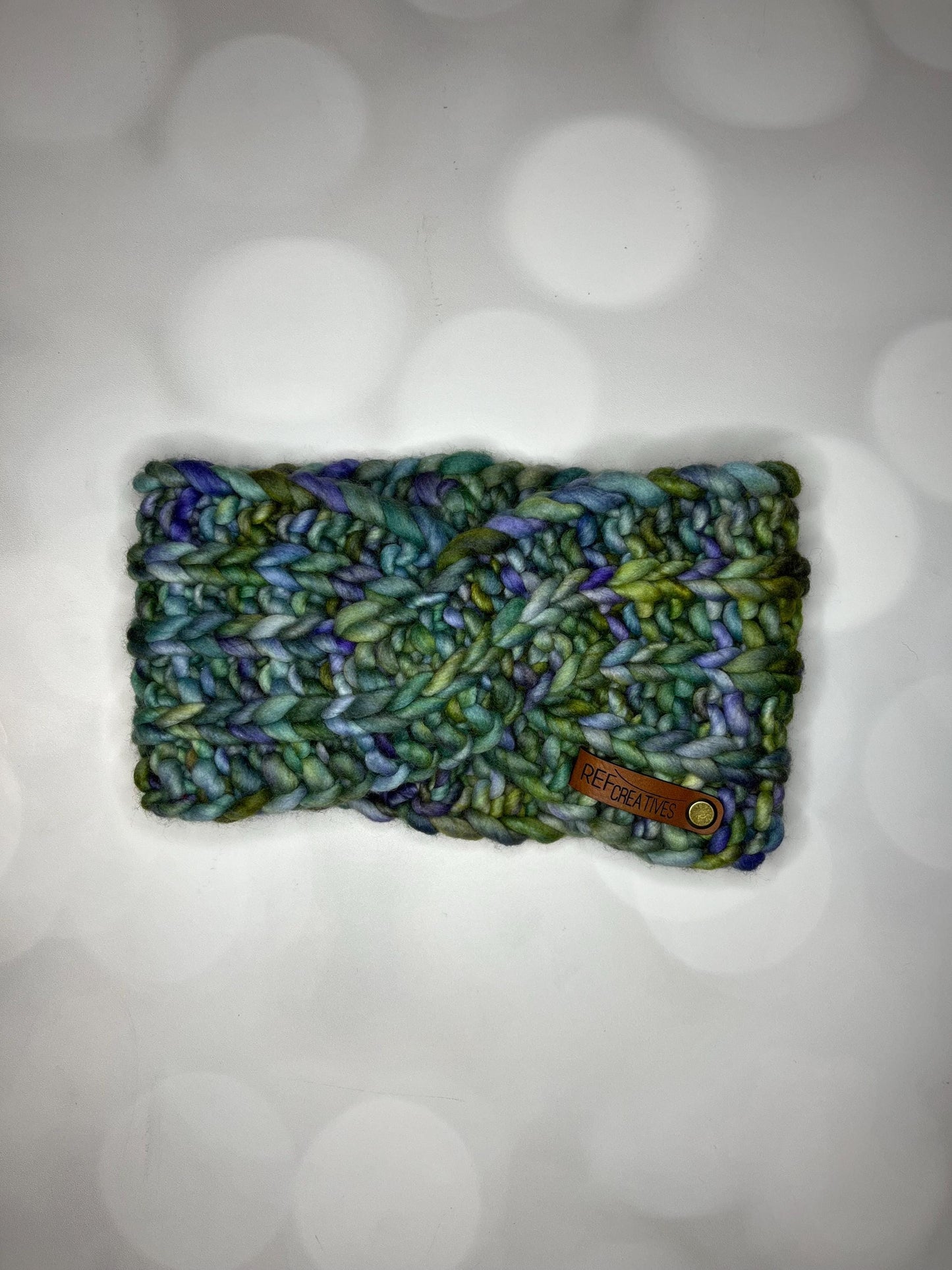Luxury Green and Blue Hand Knit Ear Warmer with Hand Dyed Yarn