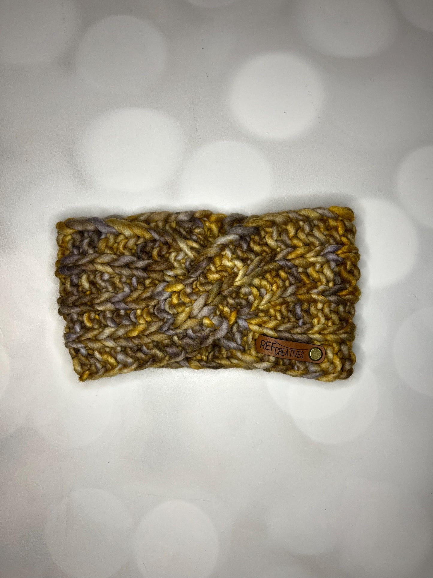 Luxury Gold and Silver Hand Knit Ear Warmer with Hand Dyed Yarn