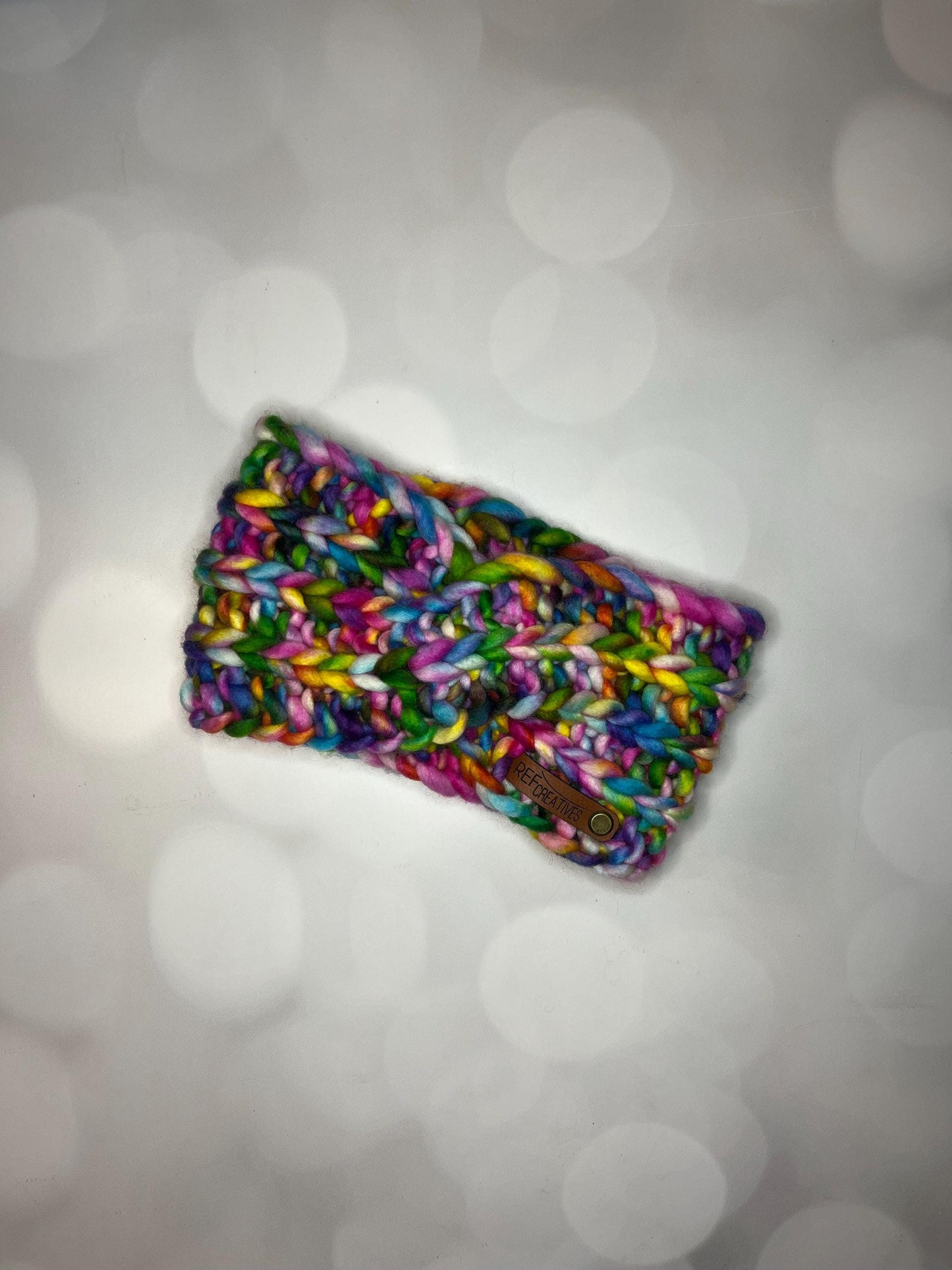 Luxury Bold Rainbow Hand Knit Ear Warmer with Hand Dyed Yarn