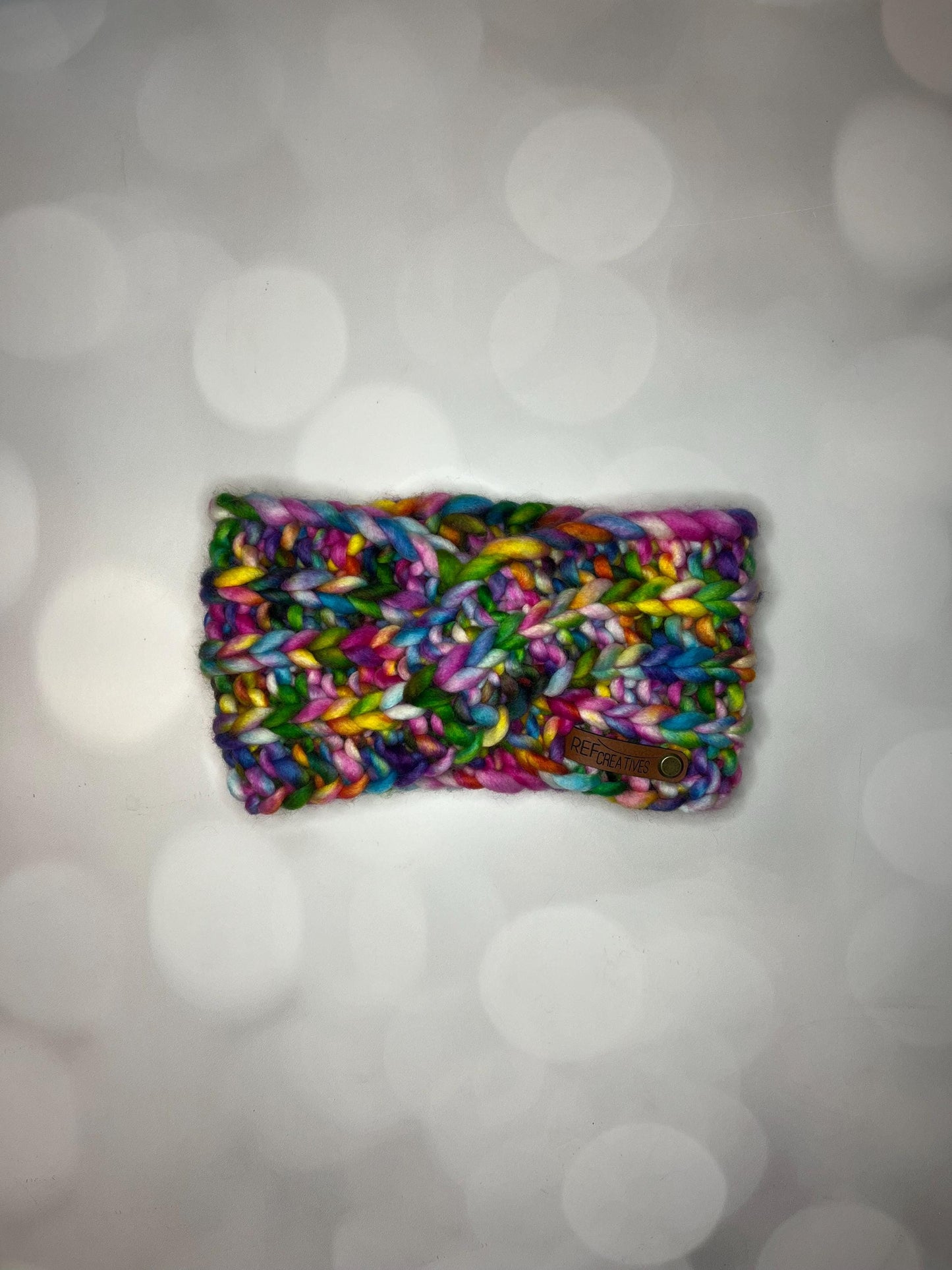 Luxury Bold Rainbow Hand Knit Ear Warmer with Hand Dyed Yarn