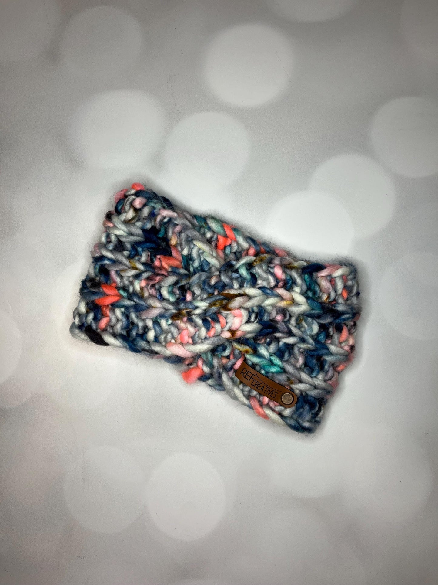 Luxury Grey-Blue Hand Knit Ear Warmer with Hand Dyed Yarn