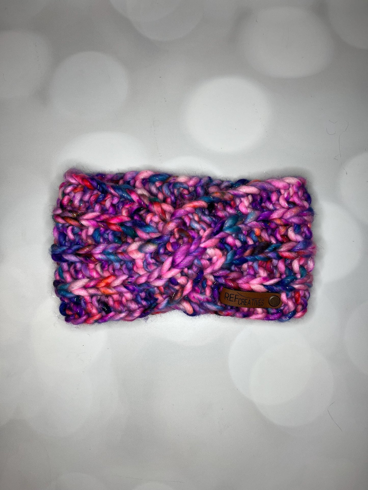 Luxury Sparkly Pink-Purple Hand Knit Ear Warmer with Hand Dyed Yarn