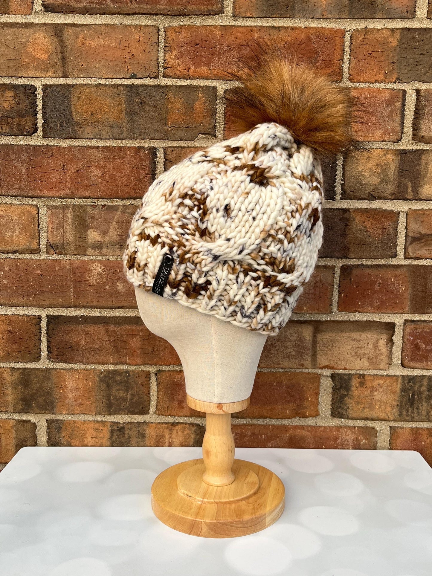 Luxury Neutrals Cabled Merino Wool Knit Hat - Appaloosa Cables Hand Knit Hat with Hand Dyed Yarn