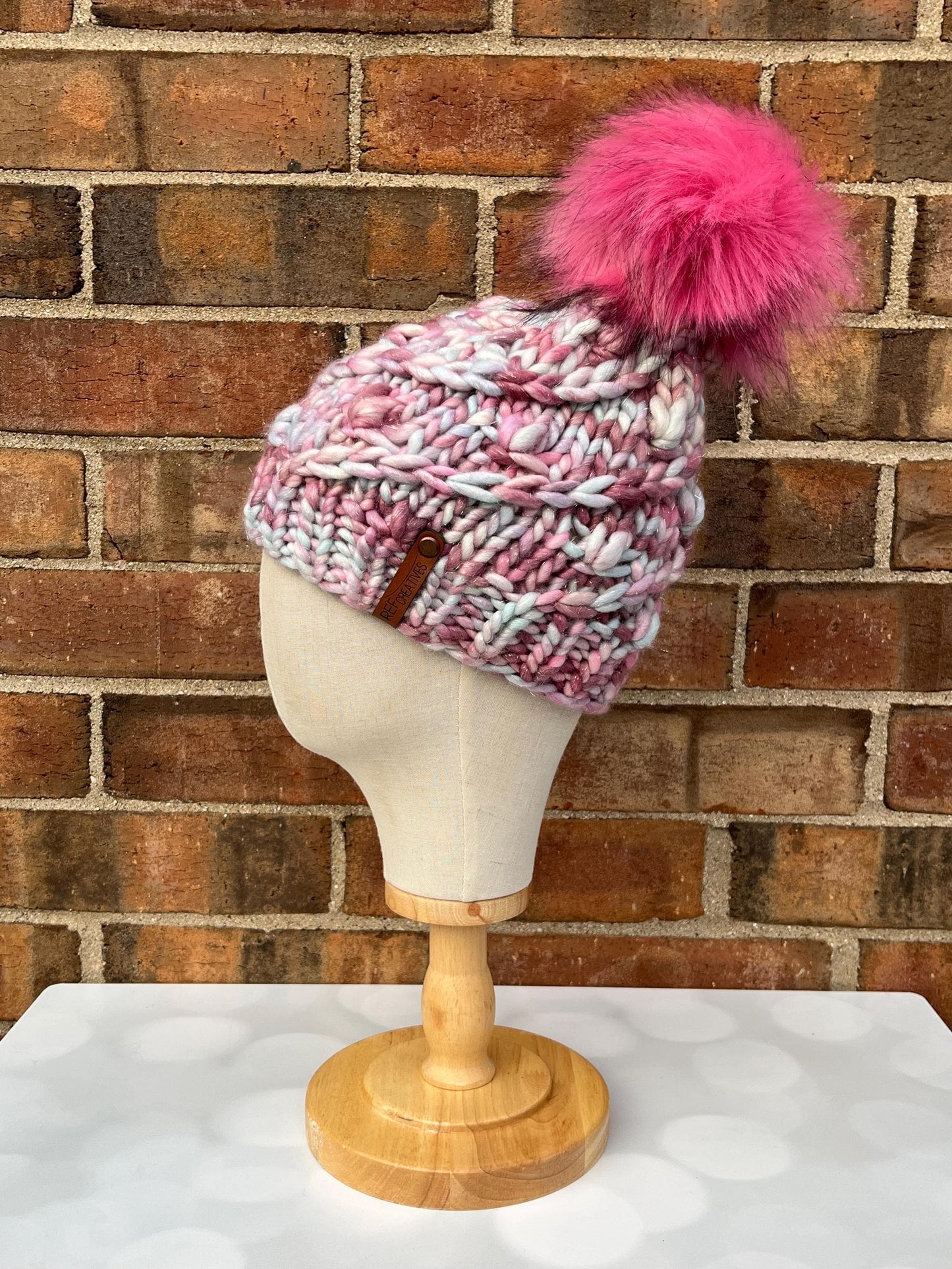 Luxury Sparkly Pink and Blue Merino Wool Knit Hat - Mauve and Ice Swirls Hand Knit Hat with Hand Dyed Yarn