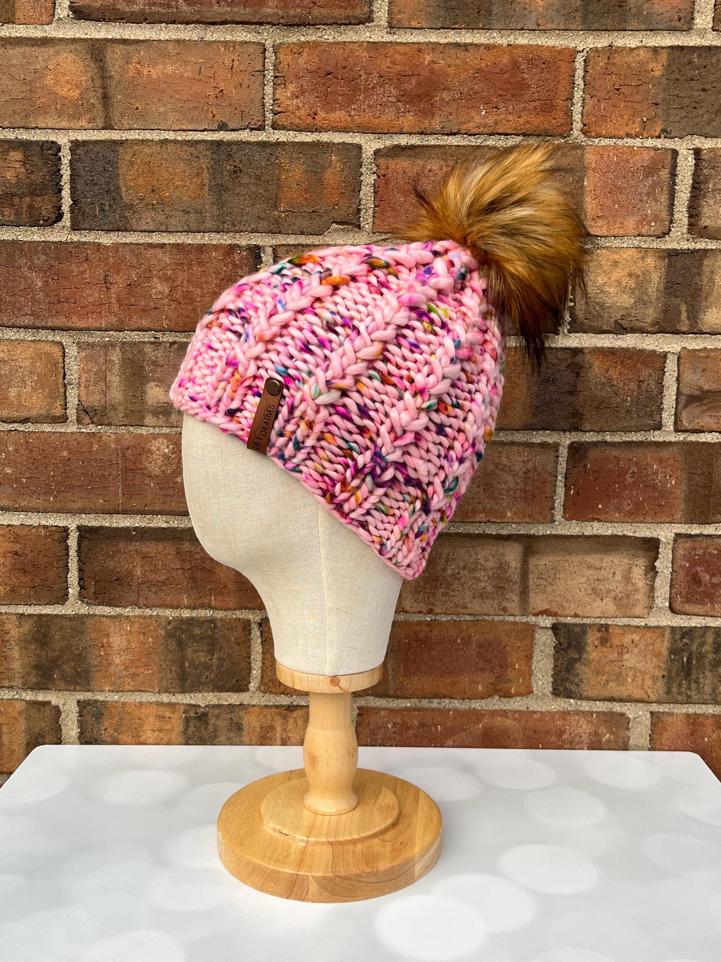 Luxury Pink Merino Wool Knit Hat - Pinkalicious Twist Beanie Hand Knit Hat with Hand Dyed Yarn
