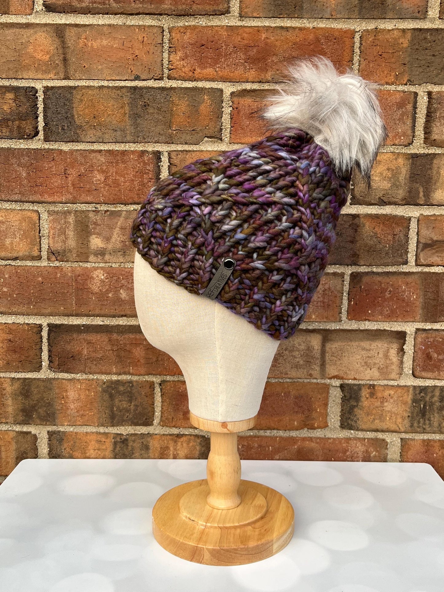 Luxury Moody Merino Wool Knit Hat - Blackberry Bush Lattice Hand Knit Hat with Hand Dyed Yarn