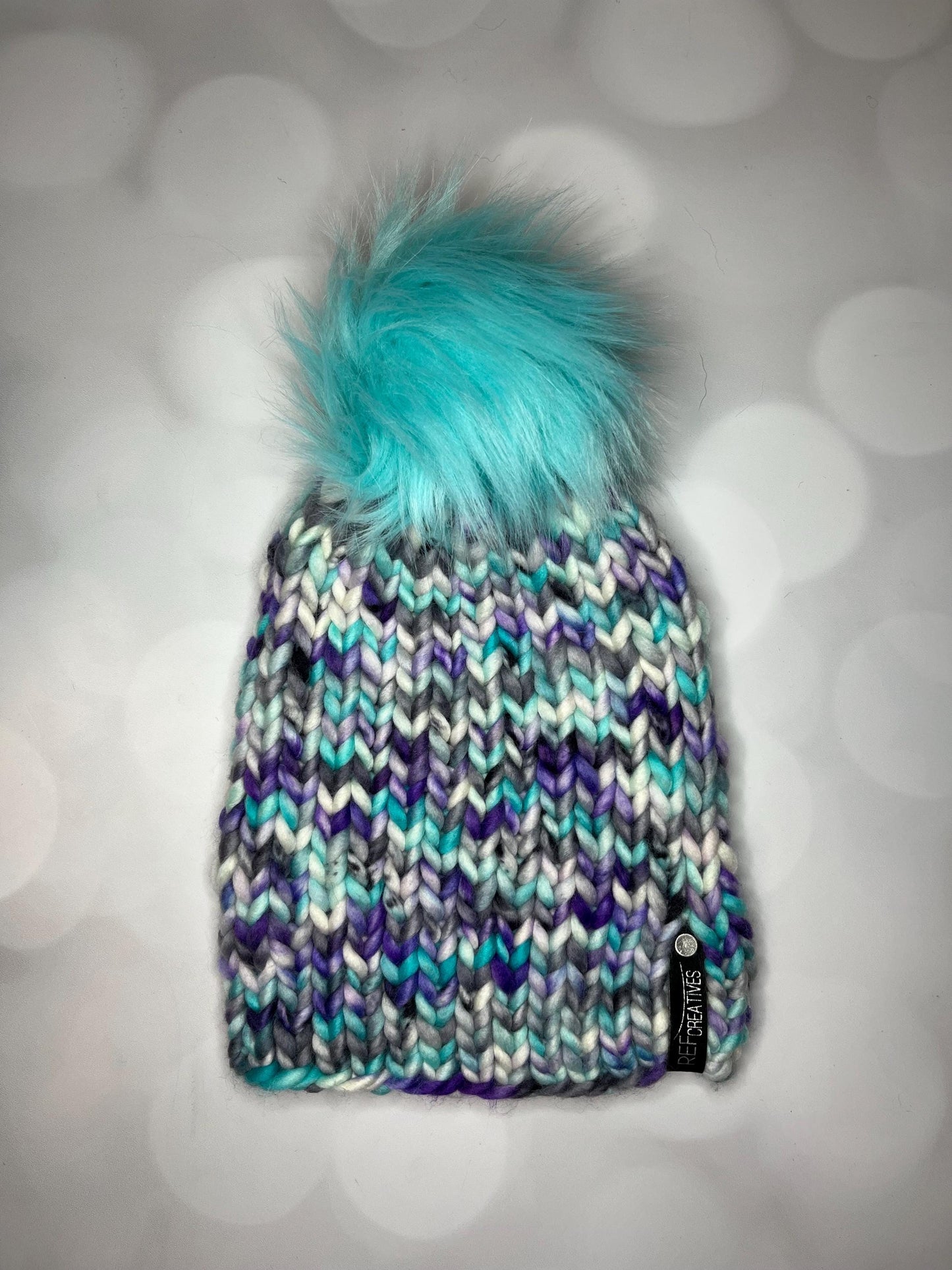 Luxury Purple and Aqua Merino Wool Ribbed Knit Hat - 90s Ski Bum Classic Beanie Hand Knit Hat with Hand Dyed Yarn