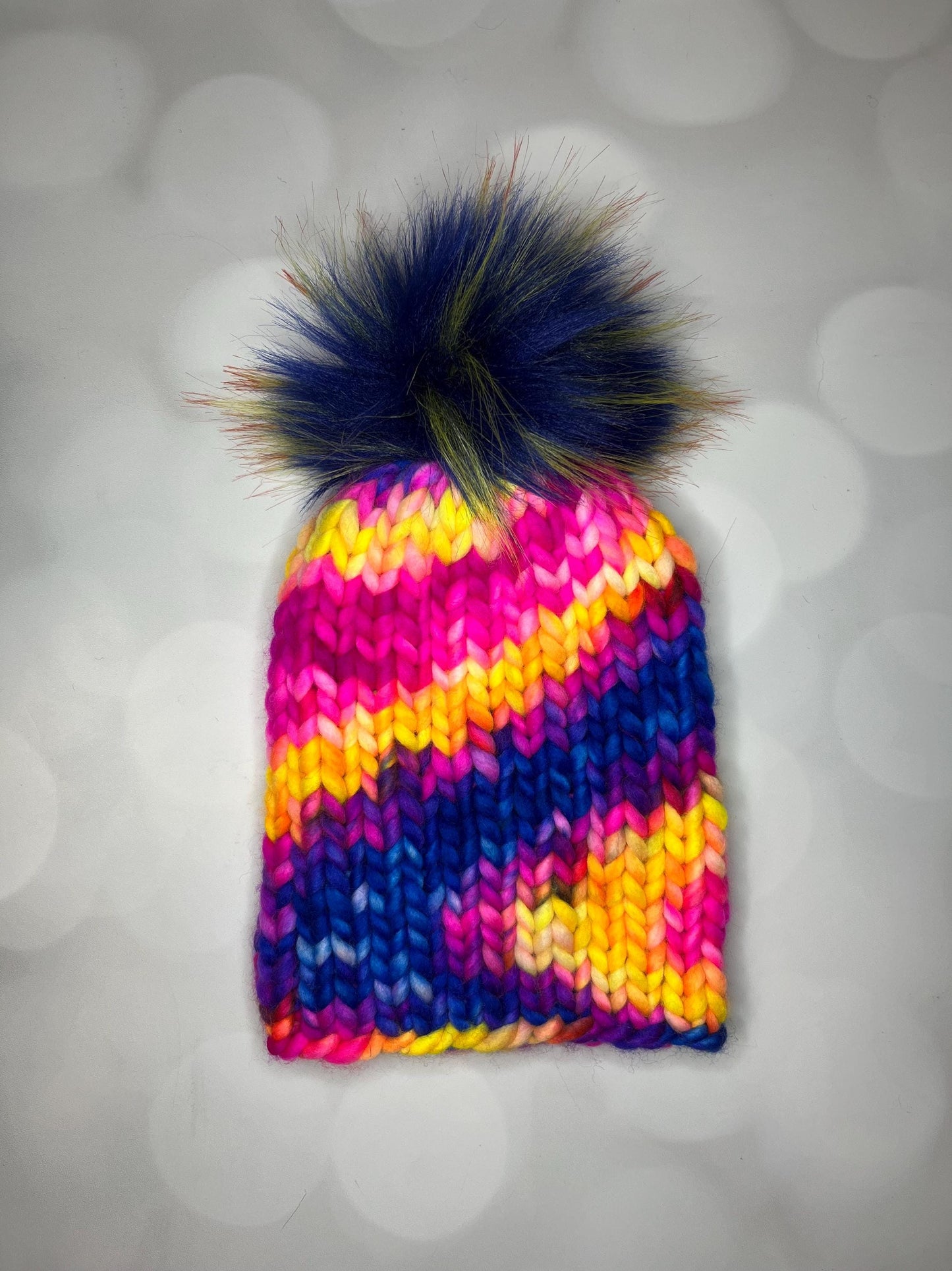 Luxury Bold Pink Merino Wool Ribbed Knit Hat - Pink Blue Yellow Classic Beanie Hand Knit Hat with Hand Dyed Yarn