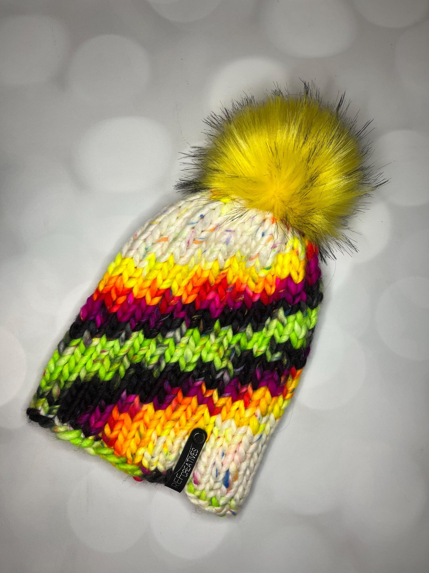 Luxury Rainbow Tweed Merino Wool Ribbed Knit Hat - Bright Colors Classic Beanie Hand Knit Hat with Hand Dyed Yarn
