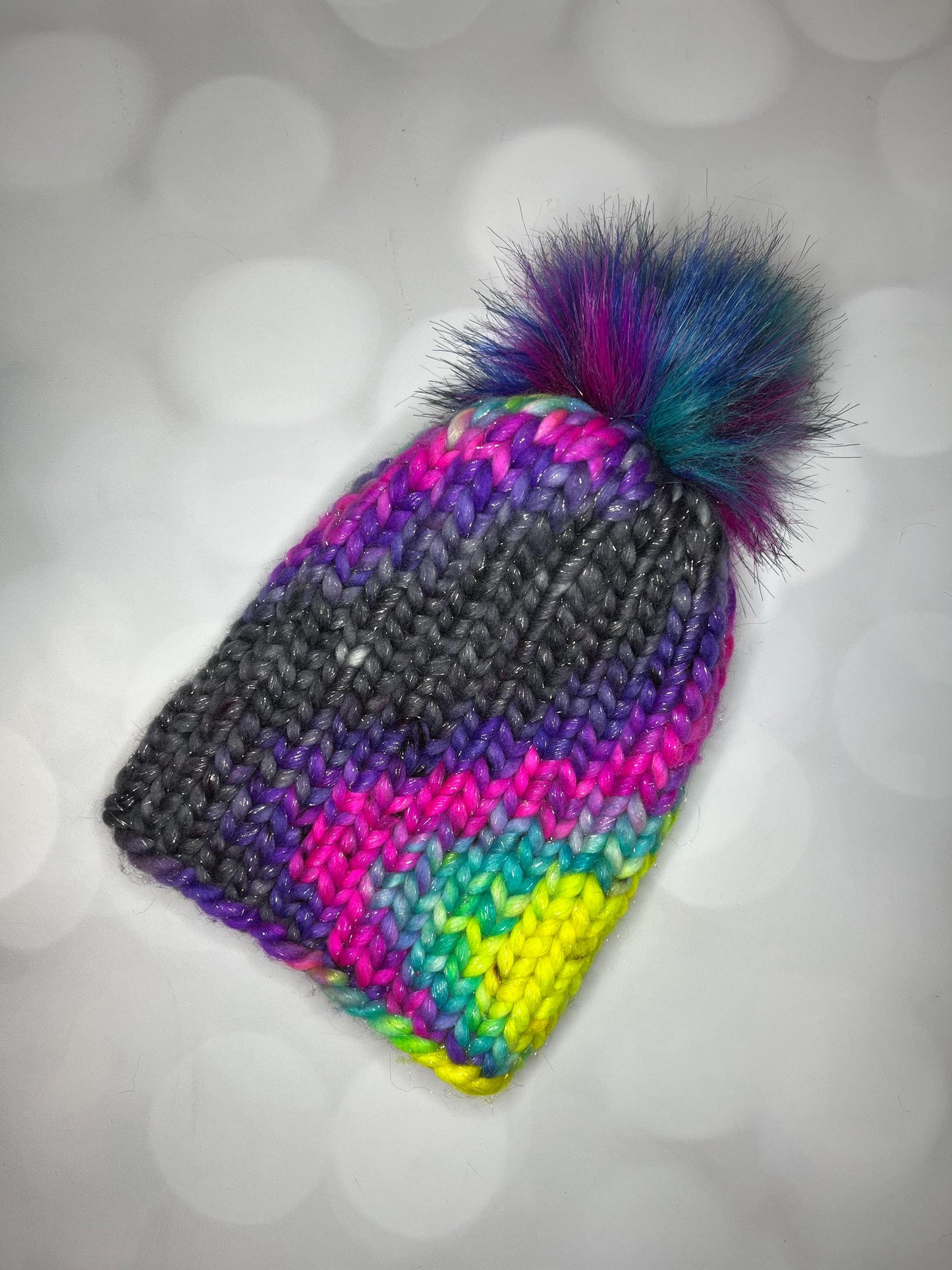 Luxury Sparkly Neon Merino Wool Ribbed Knit Hat - Disco Nights Classic Beanie Hand Knit Hat with Hand Dyed Yarn
