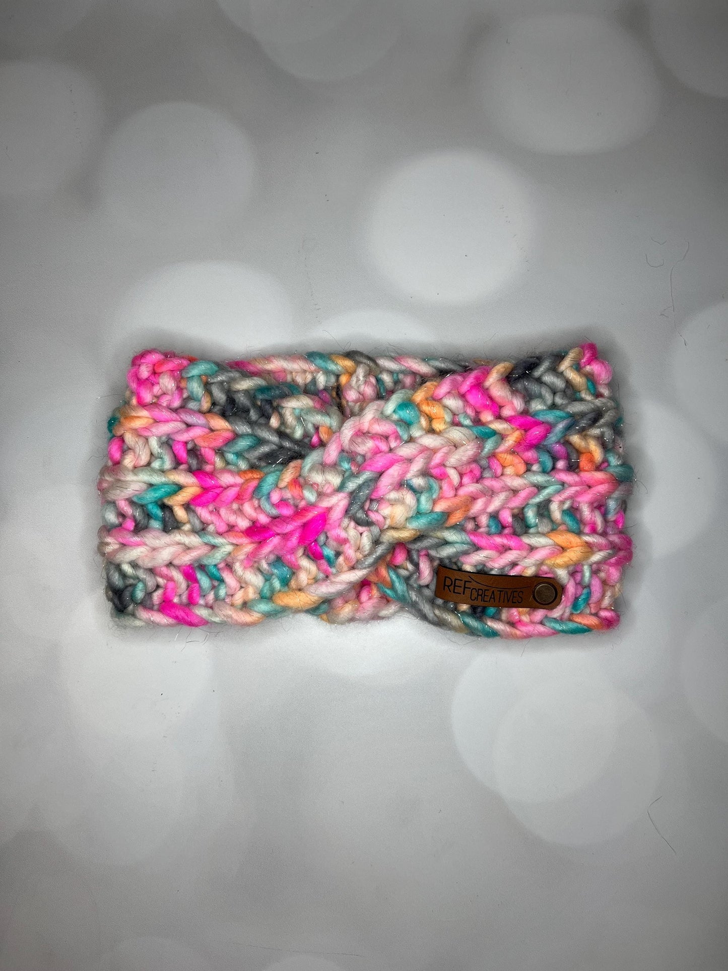 Luxury Sparkly Pink and Aqua Hand Knit Ear Warmer with Hand Dyed Yarn
