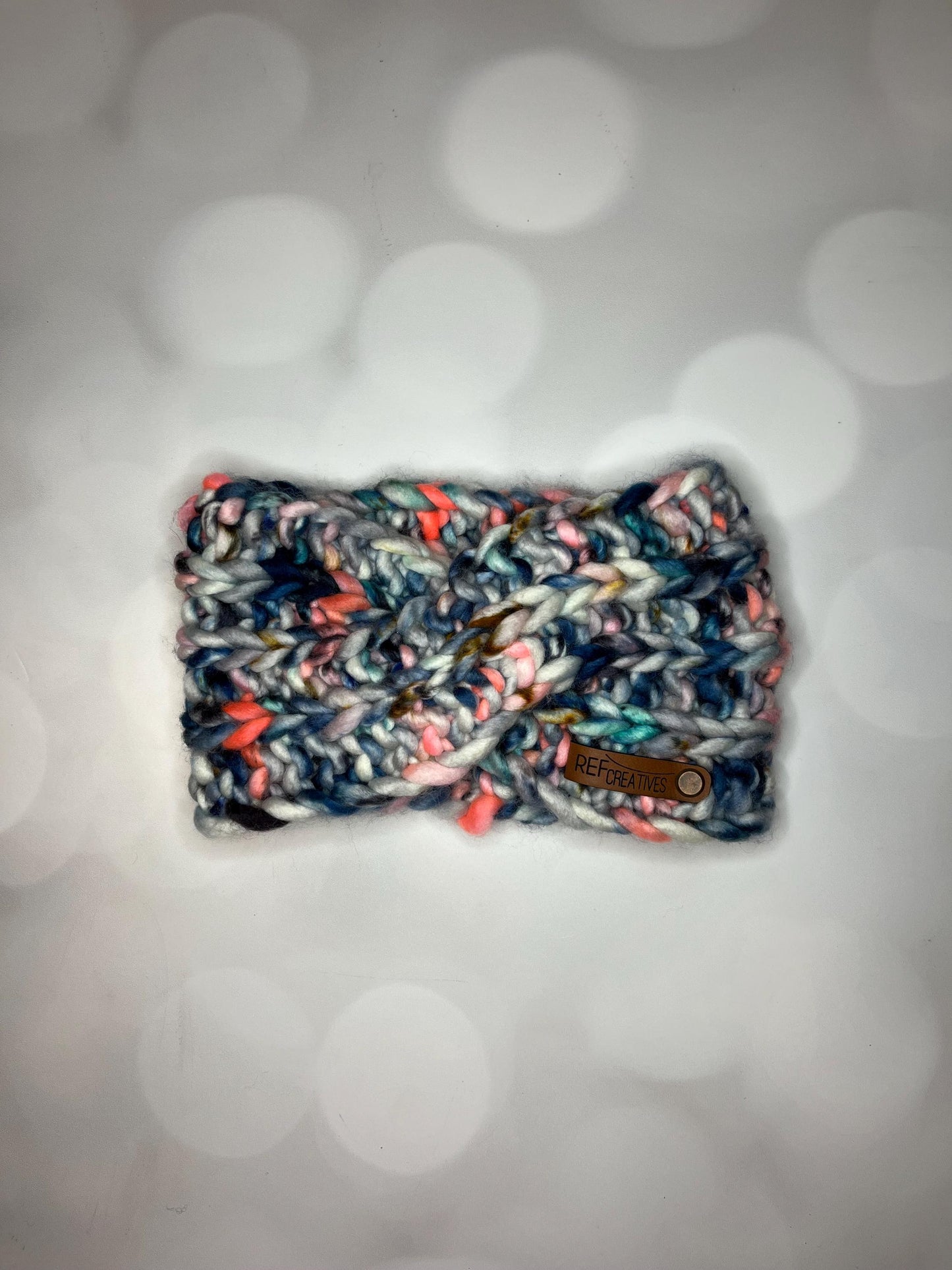 Luxury Grey-Blue Hand Knit Ear Warmer with Hand Dyed Yarn