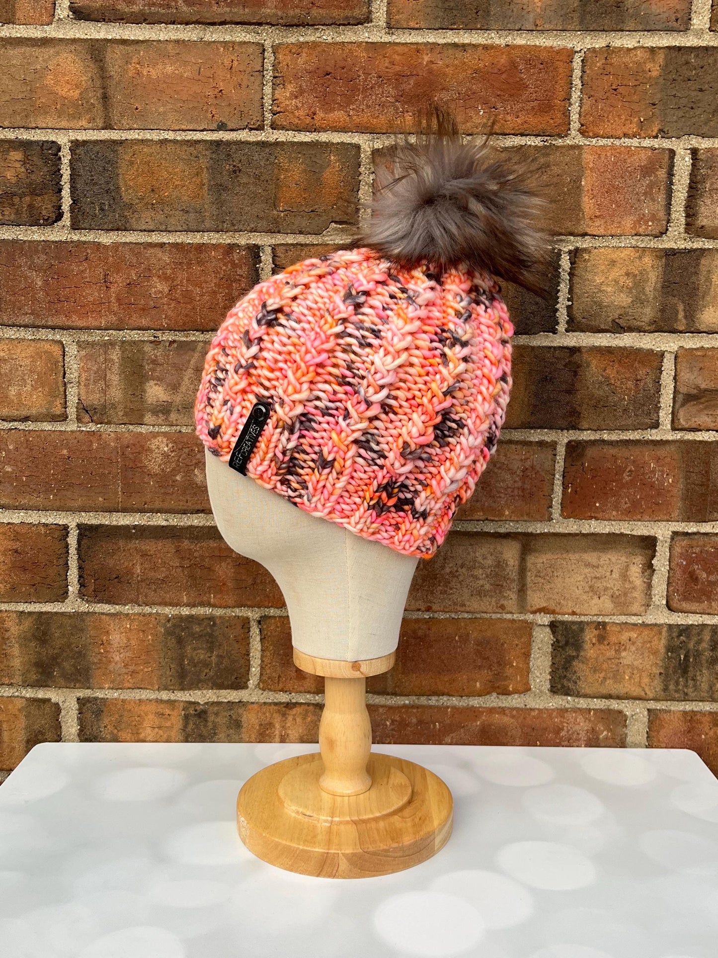 Luxury Pink and Orange Merino Wool Knit Hat - Neon Sherbert Twist Beanie Hand Knit Hat with Hand Dyed Yarn