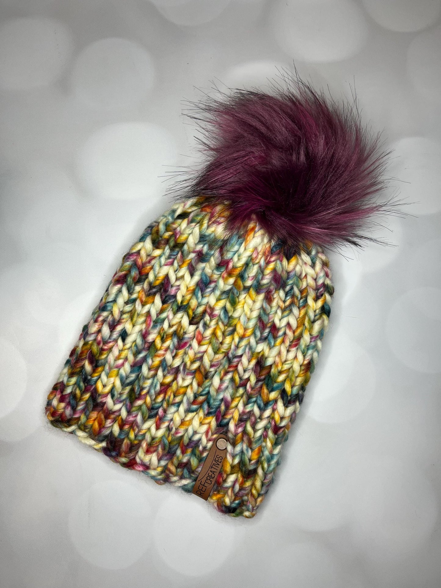 Luxury Muted Rainbow Merino Wool Classic Knit Hat - Molino Classic Beanie Hand Knit Hat with Hand Dyed Yarn