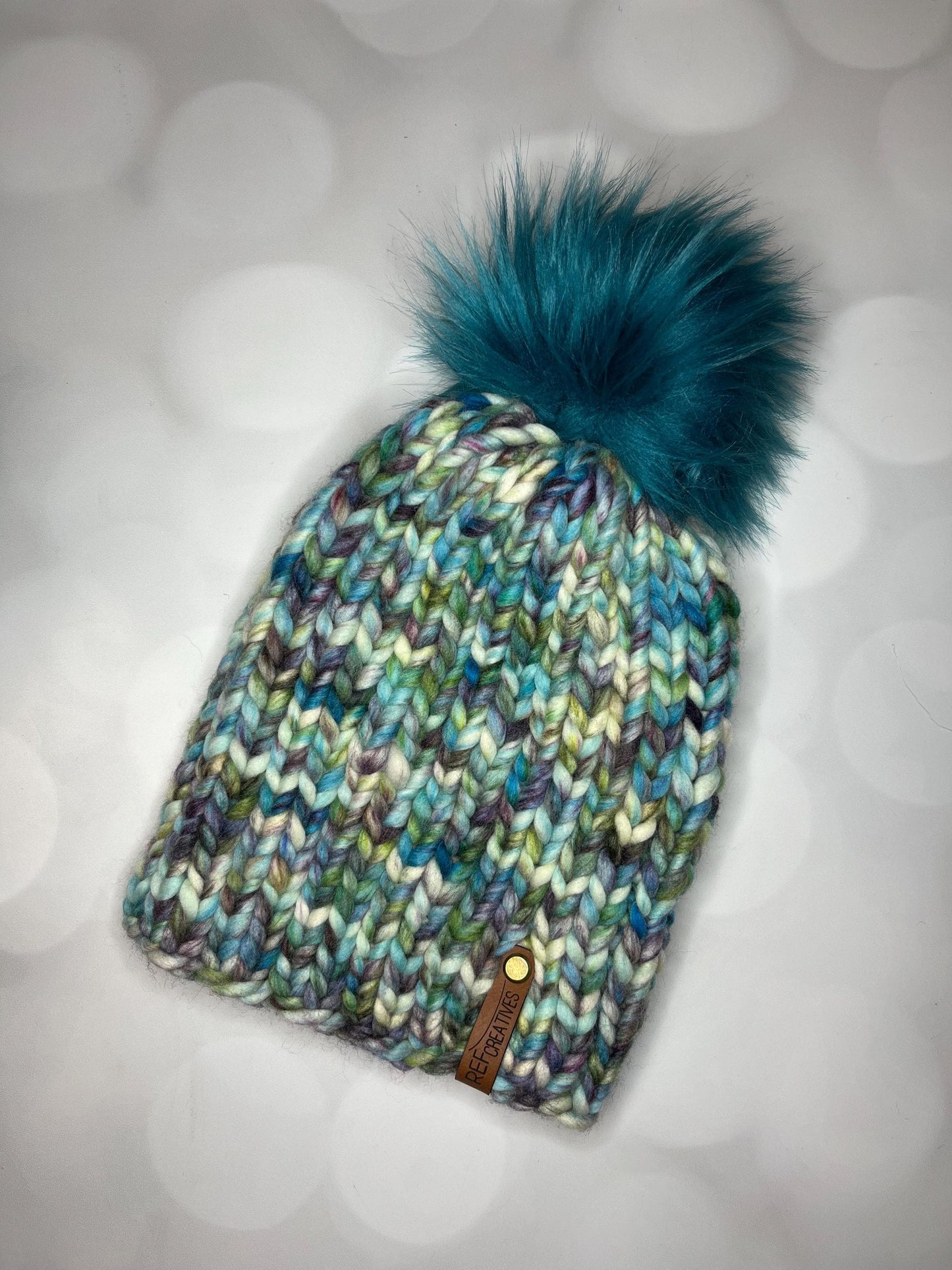 Luxury Muted Teal Merino Wool Ribbed Knit Hat - Teal Green Purple Classic Beanie Hand Knit Hat with Hand Dyed Yarn