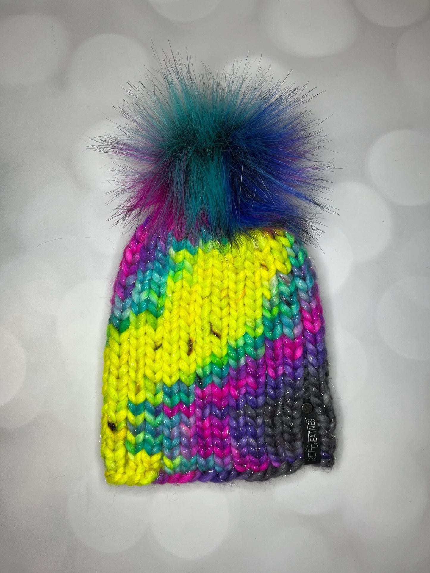 Luxury Sparkly Neon Merino Wool Ribbed Knit Hat - Disco Nights Classic Beanie Hand Knit Hat with Hand Dyed Yarn