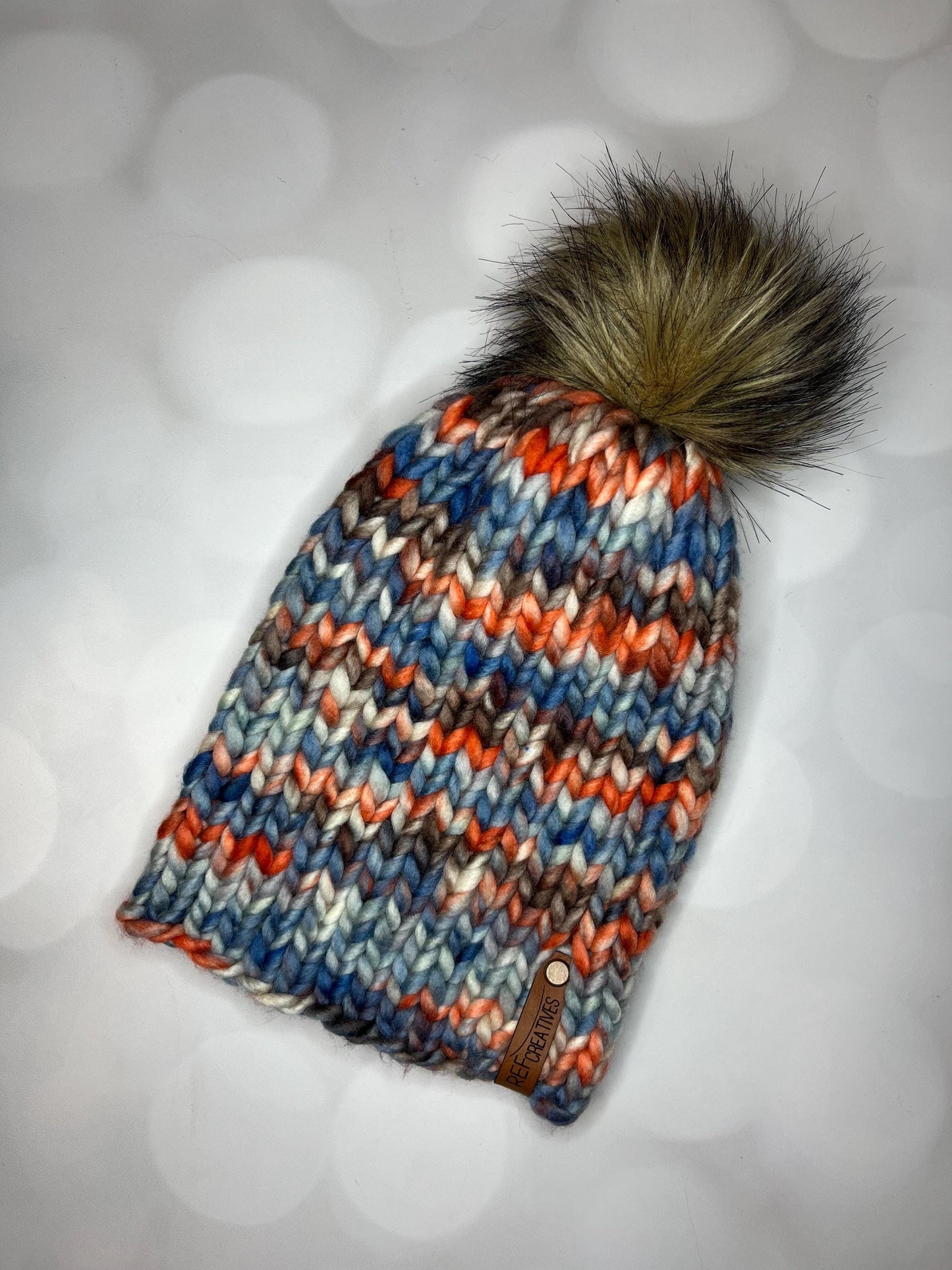 Luxury Muted Earth Tones Merino Wool Ribbed Knit Hat - Blue Brown Orange Classic Beanie Hand Knit Hat with Hand Dyed Yarn