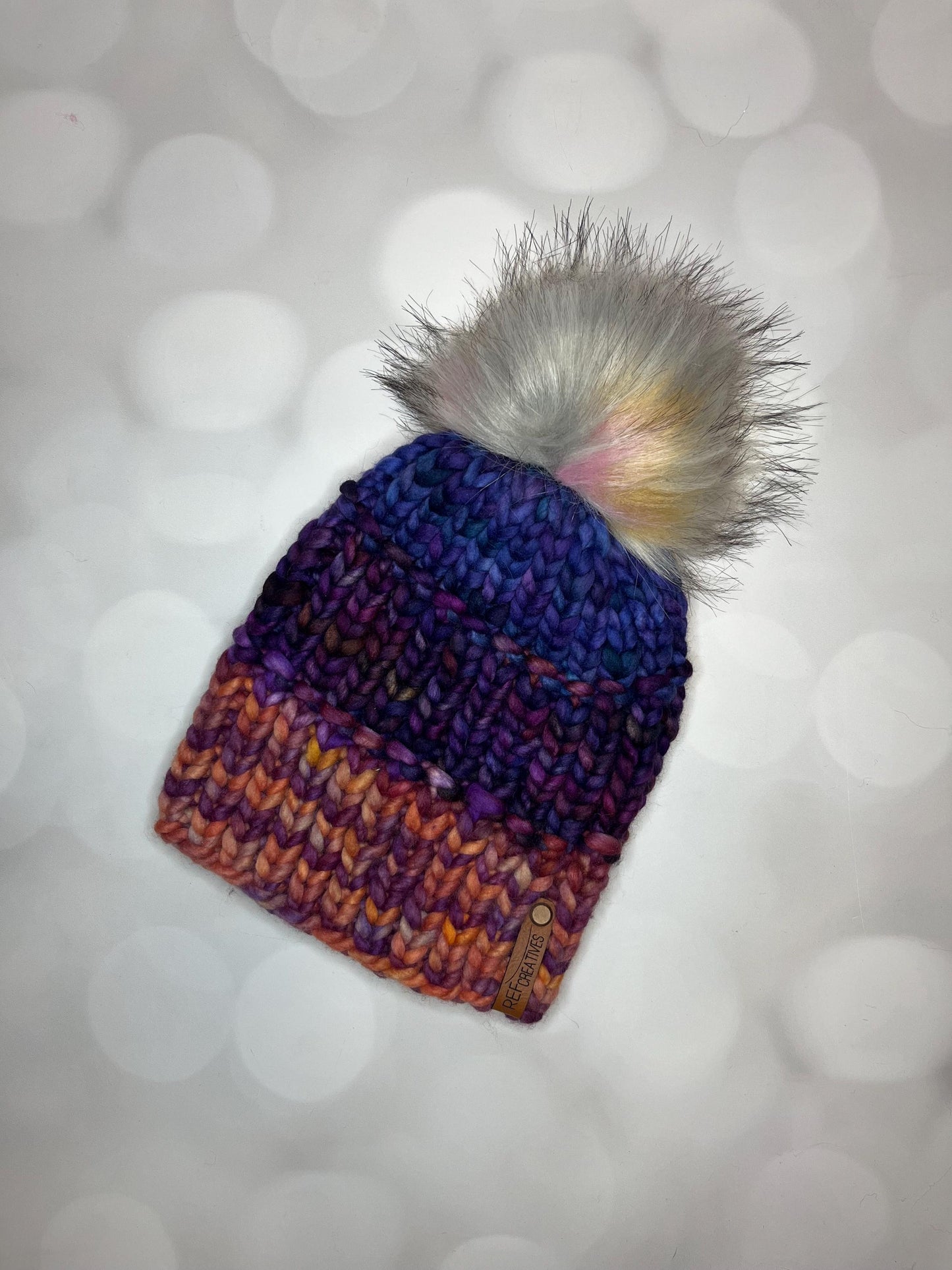 Luxury Purple Blue Orange Merino Wool Ribbed Knit Hat - Teal Green Purple Classic Beanie Hand Knit Hat with Hand Dyed Yarn