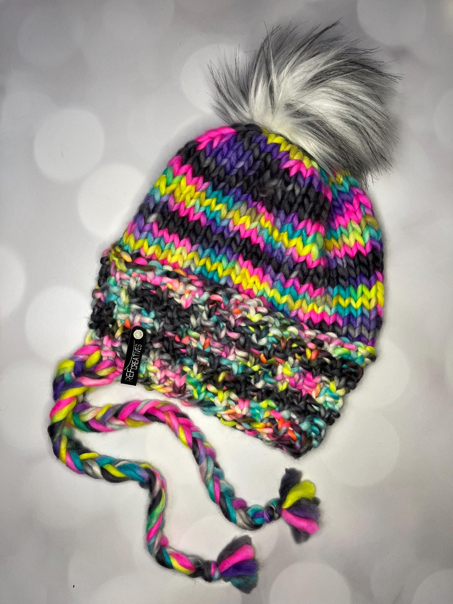 Luxury Neon Split Brim Merino Wool Knit Hat - Bonnet Style Knit Hat with Hand Dyed Yarn