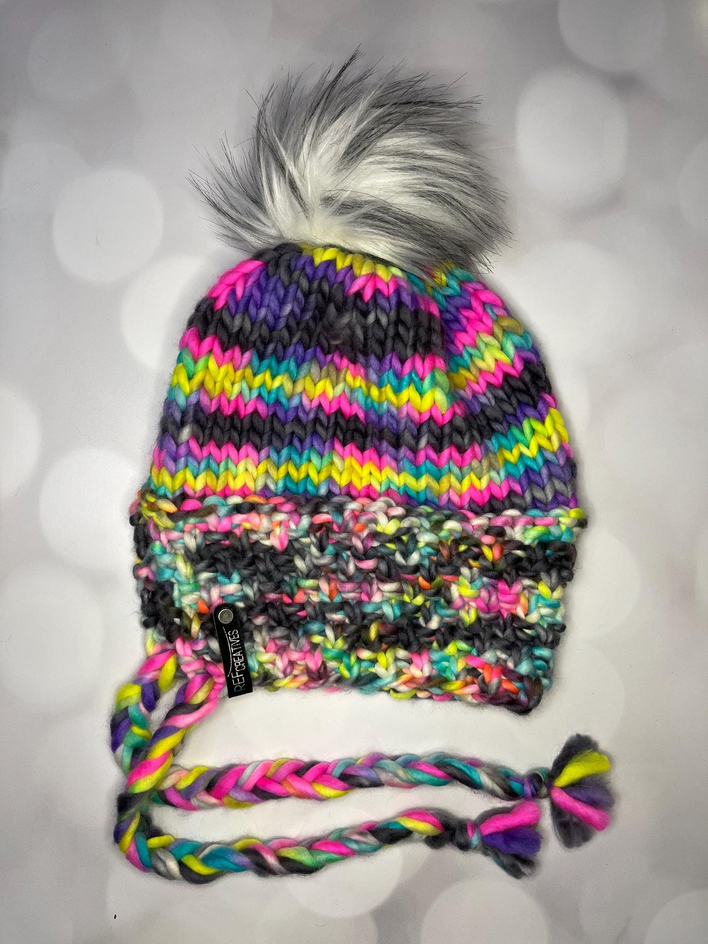 Luxury Neon Split Brim Merino Wool Knit Hat - Bonnet Style Knit Hat with Hand Dyed Yarn