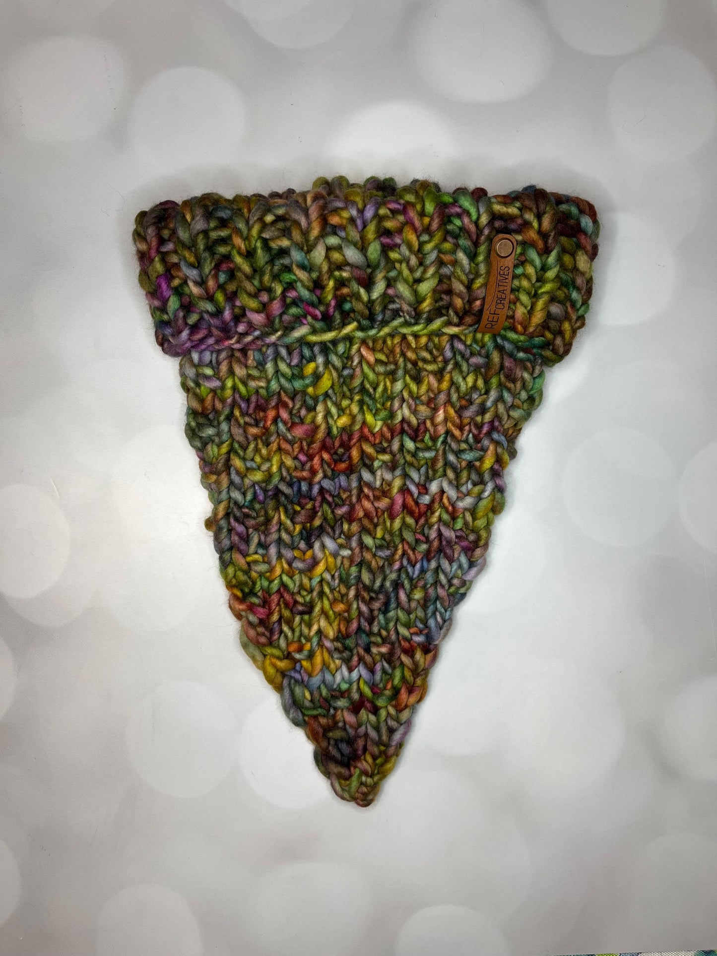 Luxury Fall Leaves Bandana Style Merino Wool Knit Neckwarmer - Hand Knit Cowl with Hand Dyed Yarn