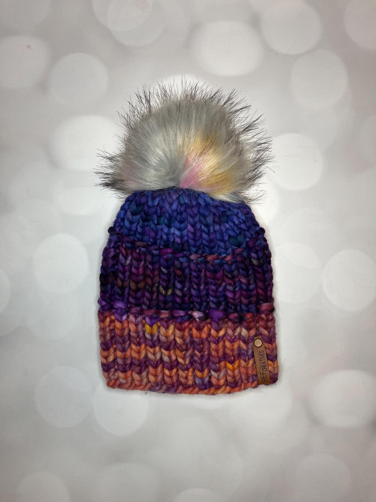 Luxury Purple Blue Orange Merino Wool Ribbed Knit Hat - Teal Green Purple Classic Beanie Hand Knit Hat with Hand Dyed Yarn