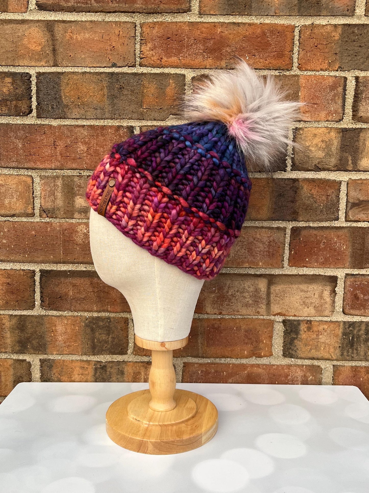 Luxury Purple Blue Orange Merino Wool Ribbed Knit Hat - Teal Green Purple Classic Beanie Hand Knit Hat with Hand Dyed Yarn