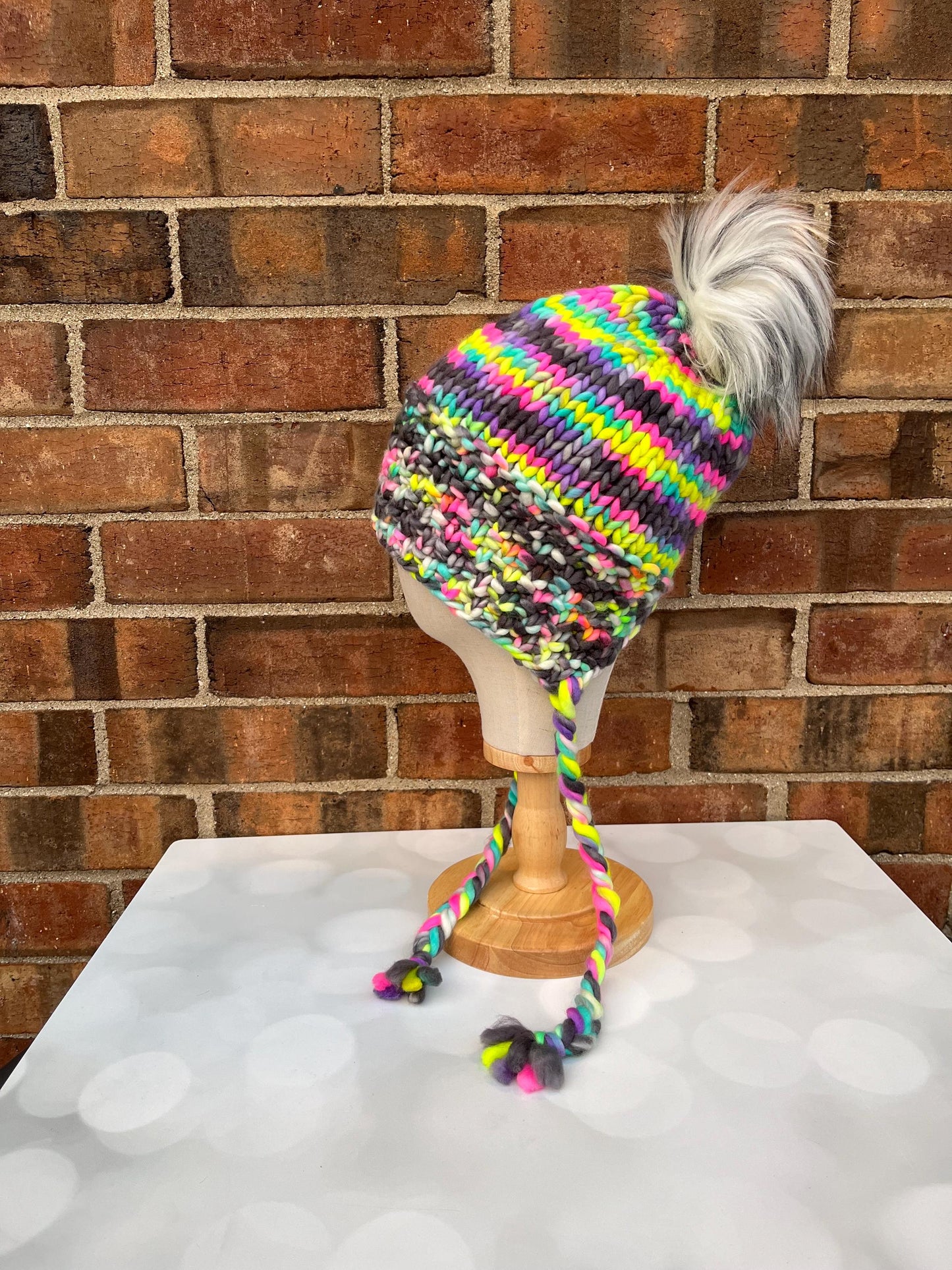 Luxury Neon Split Brim Merino Wool Knit Hat - Bonnet Style Knit Hat with Hand Dyed Yarn