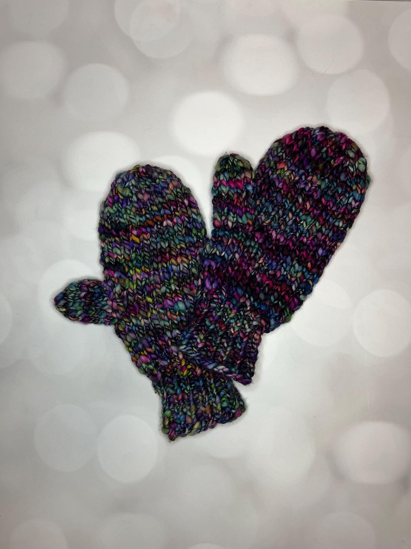 Luxury Rainbow Merino Wool Knit Mittens - Stained Glass Hand Knit Mittens with Hand Dyed Yarn