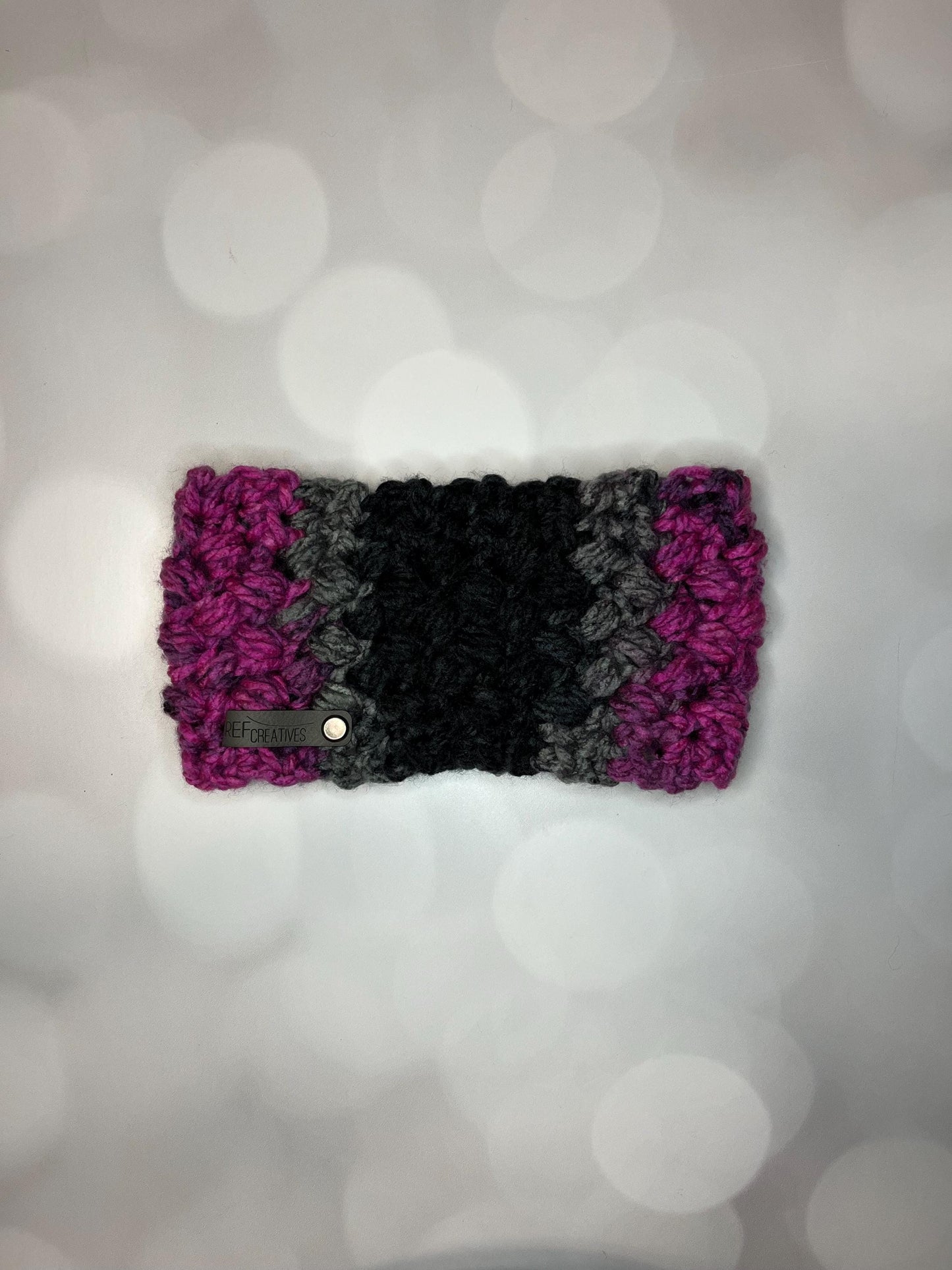 Black and Pink Hand Crocheted Ear Warmer