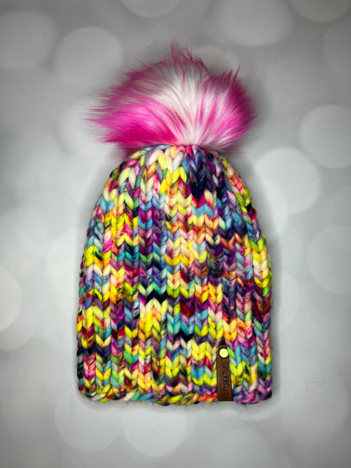 Luxury Bright Speckled Merino Wool Ribbed Knit Hat - Yellow Pink Blue Classic Beanie Hand Knit Hat with Hand Dyed Yarn