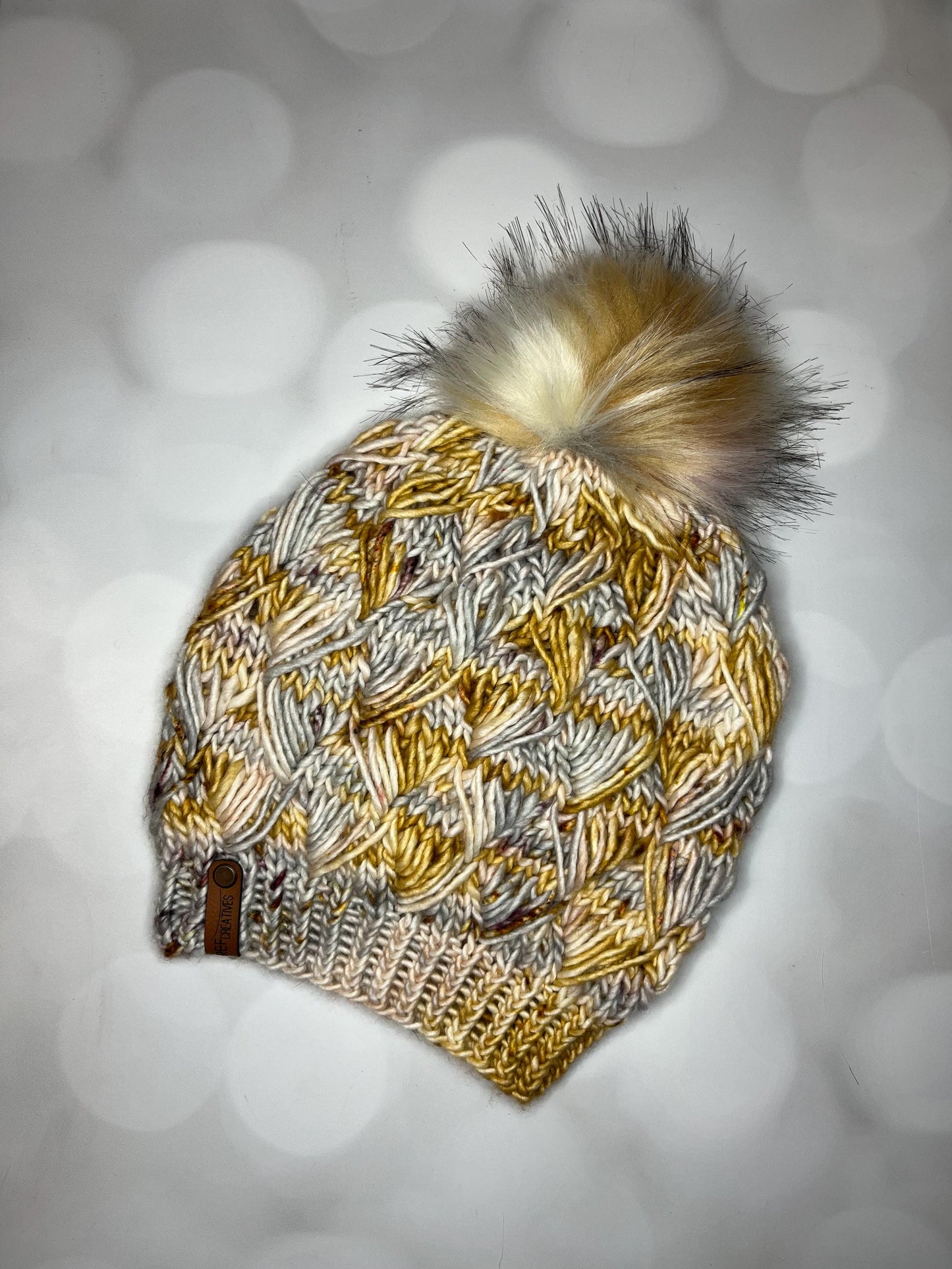 Luxury Feathertail Merino Wool Beanie - Bronze Silver Pink Hand Knit Hat with Hand Dyed Yarn