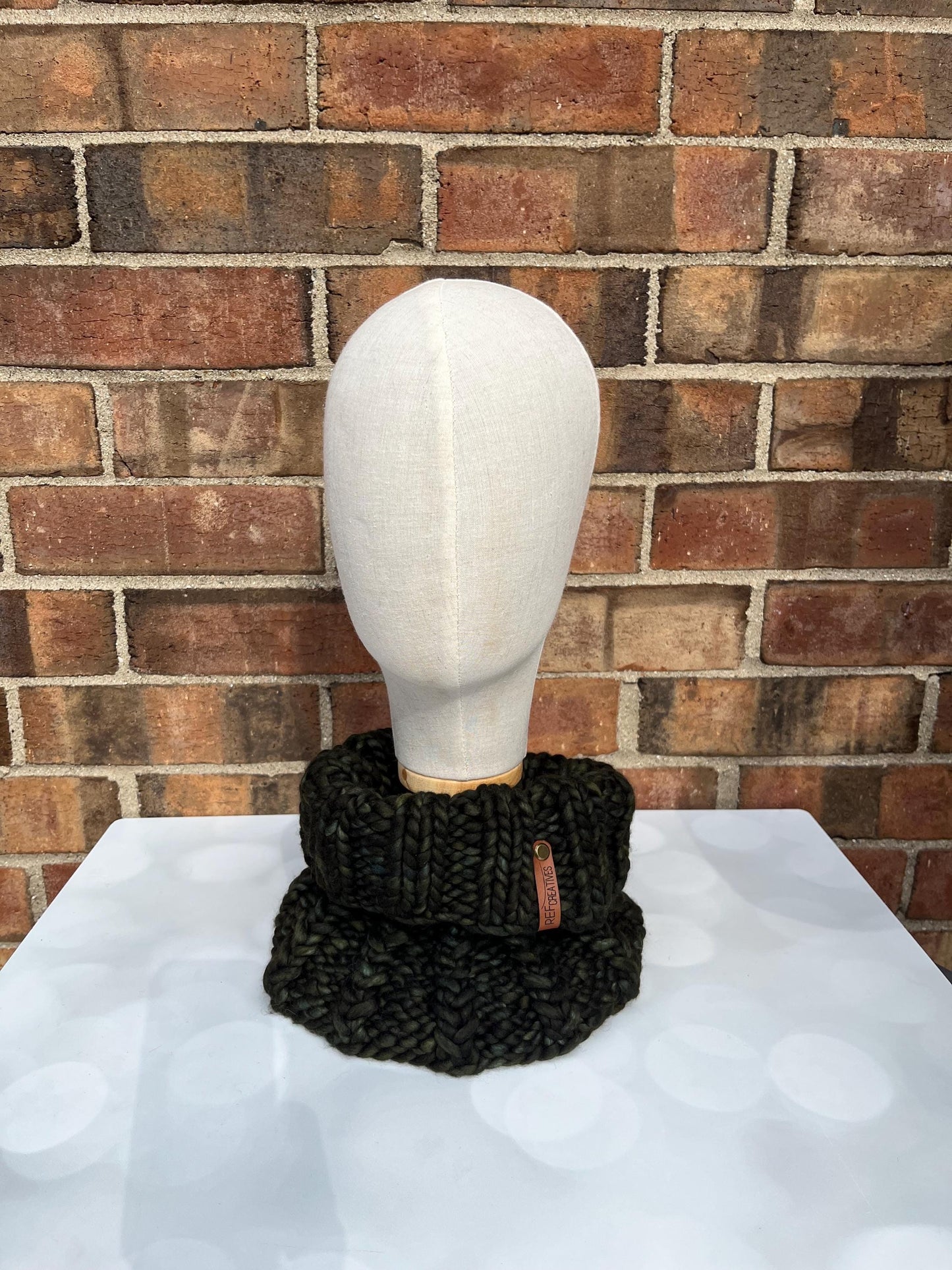 Luxury Olive Folded Cuff Merino Wool Knit Neckwarmer - Hand Knit Cowl with Hand Dyed Yarn