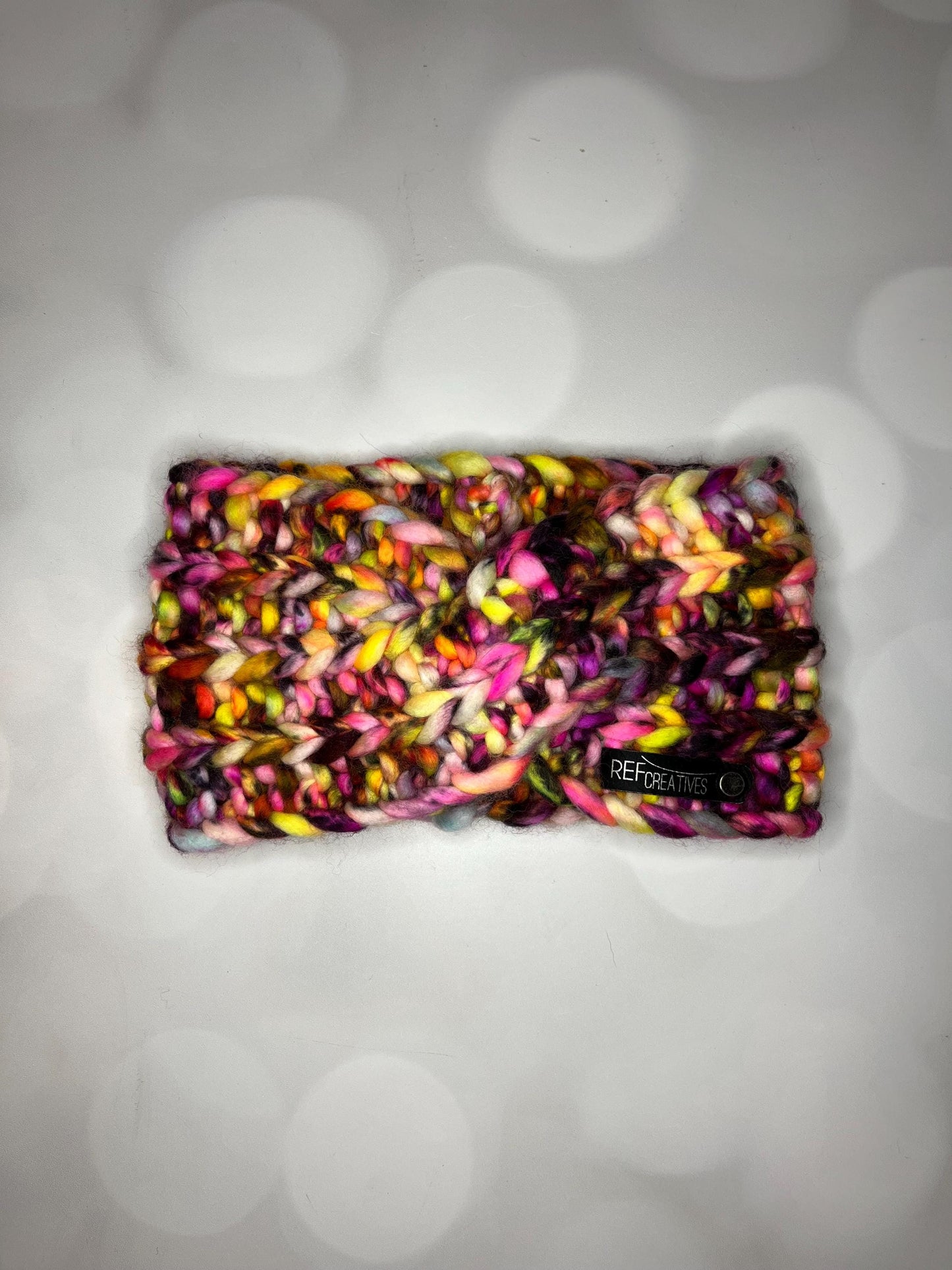 Luxury Black Pink Yellow Hand Knit Ear Warmer with Hand Dyed Yarn